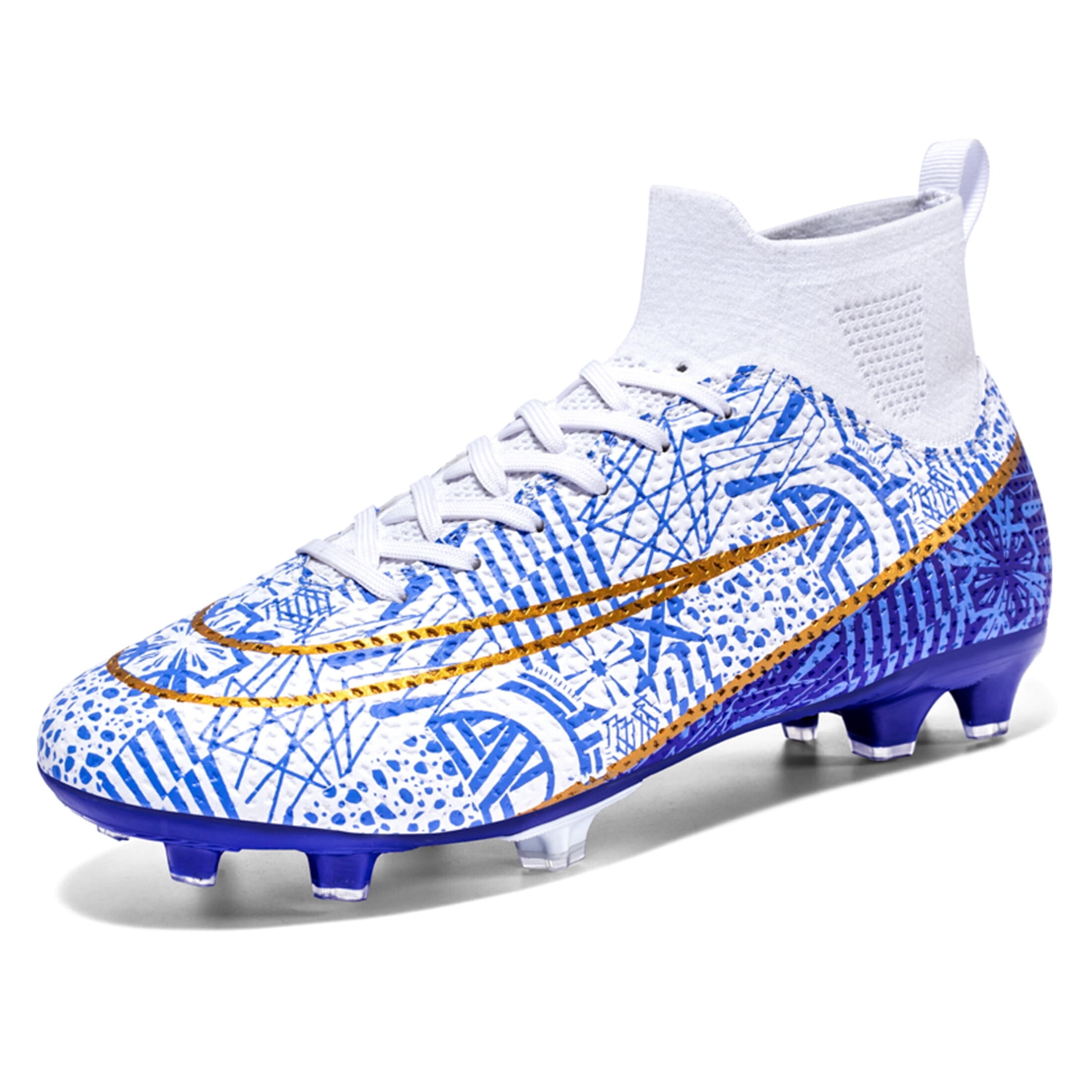 FULORIS Men's Professional High-Top Soccer Cleats Outdoor Football Shoes (White, 10 US) 591iy