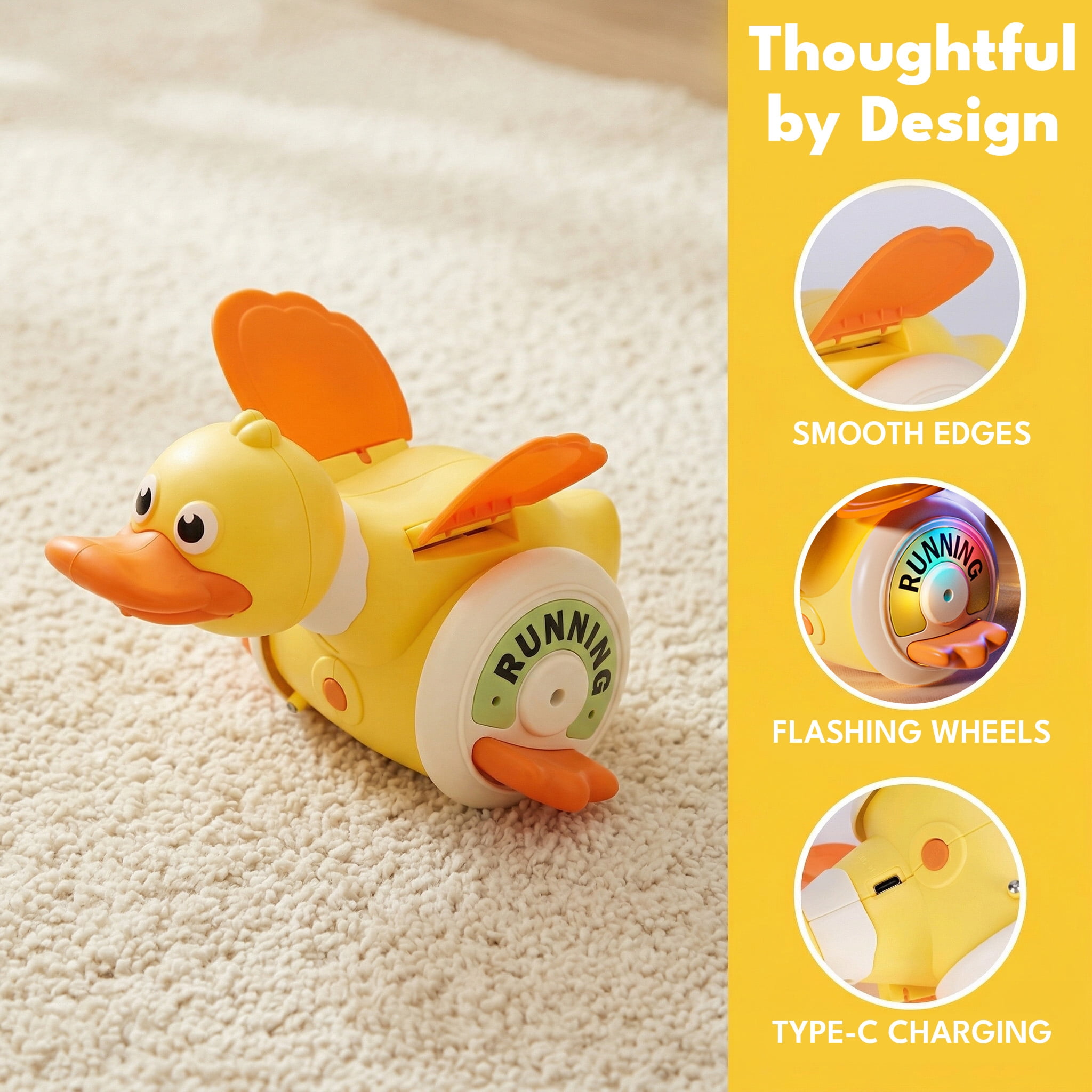 Lvelia Crawling Duck Baby Toy, Interactive Musical Sensory Development Toy for Tummy Time (Yellow, 1 Pack) 6ofyu