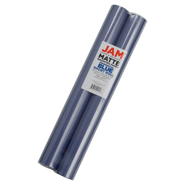 JAM Paper Matte Gift Wrapping Paper, Premium Smooth Finish, Presidential Blue (2 Rolls, 52.6 sq ft Total) z8116