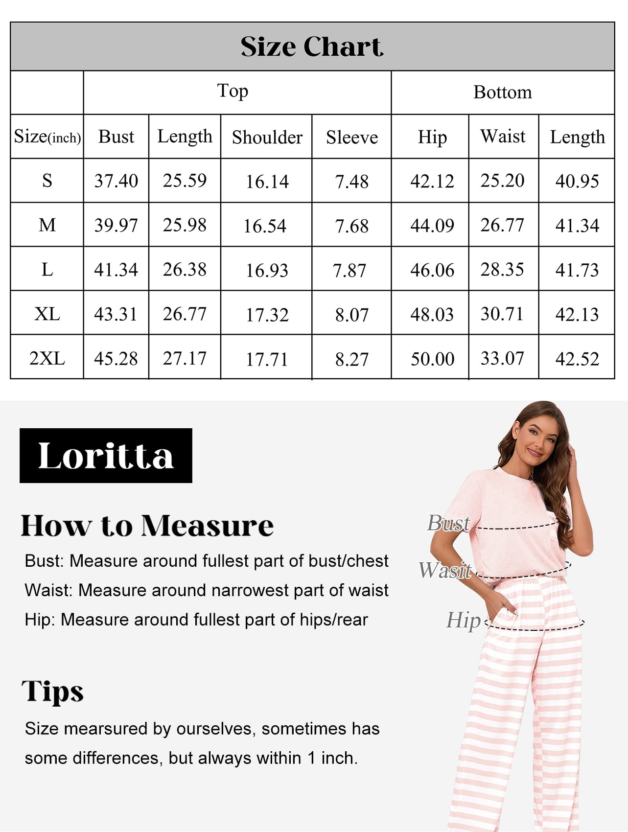 Loritta Women's 2 Piece Pajama Set Short Sleeve Sleepwear with Pockets (Pink, S) b15tw