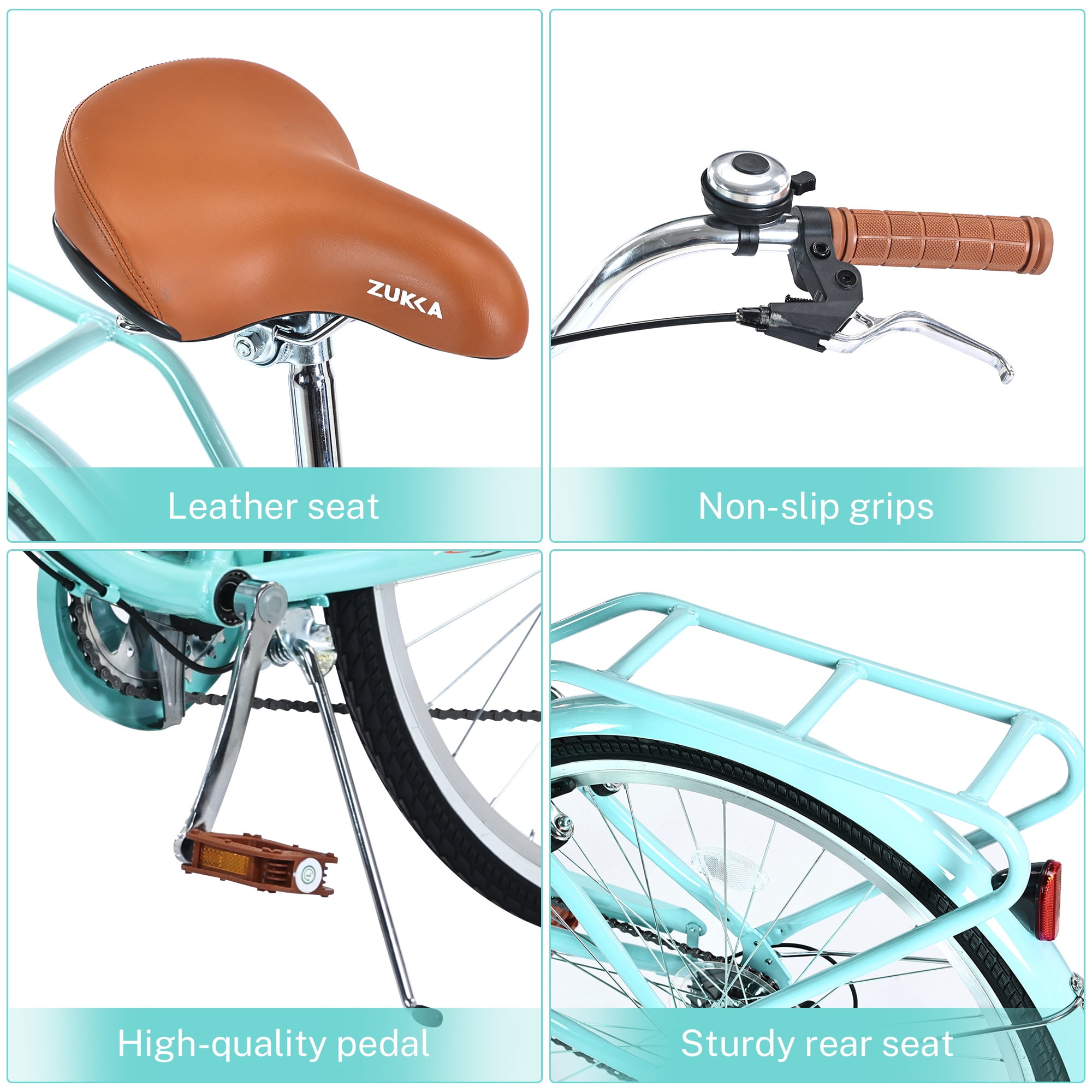 iYofe 26 in Women's Beach Cruiser Bike, 7-Speed Hybrid Commuter Bicycle with Dual Brakes and Rear Seat (Cyan, 26 in) udhm8