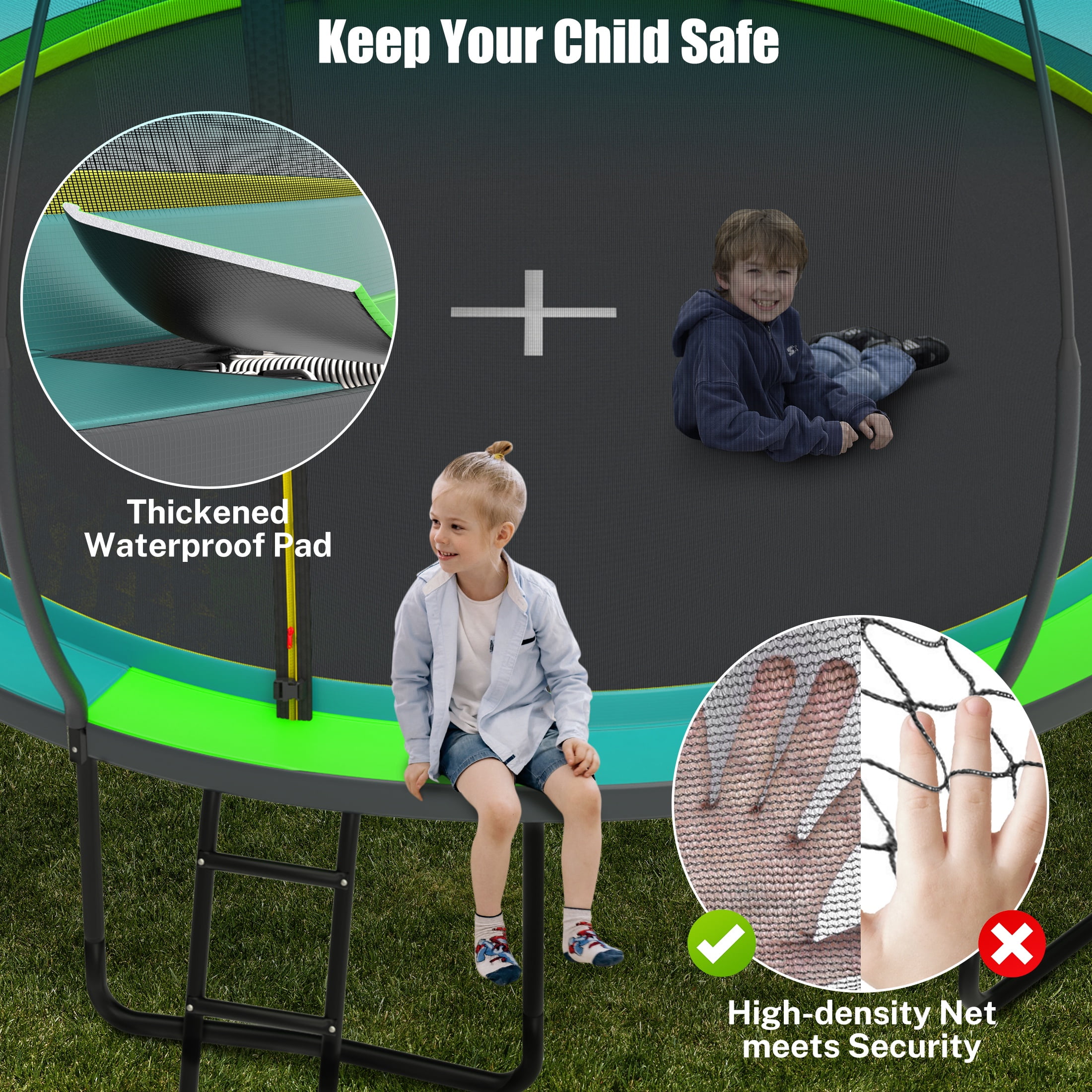 Segmart 14 Ft Outdoor Recreational Trampoline with Enclosure Net and Safety Zipper System (Green, 880 lb) 32bmh