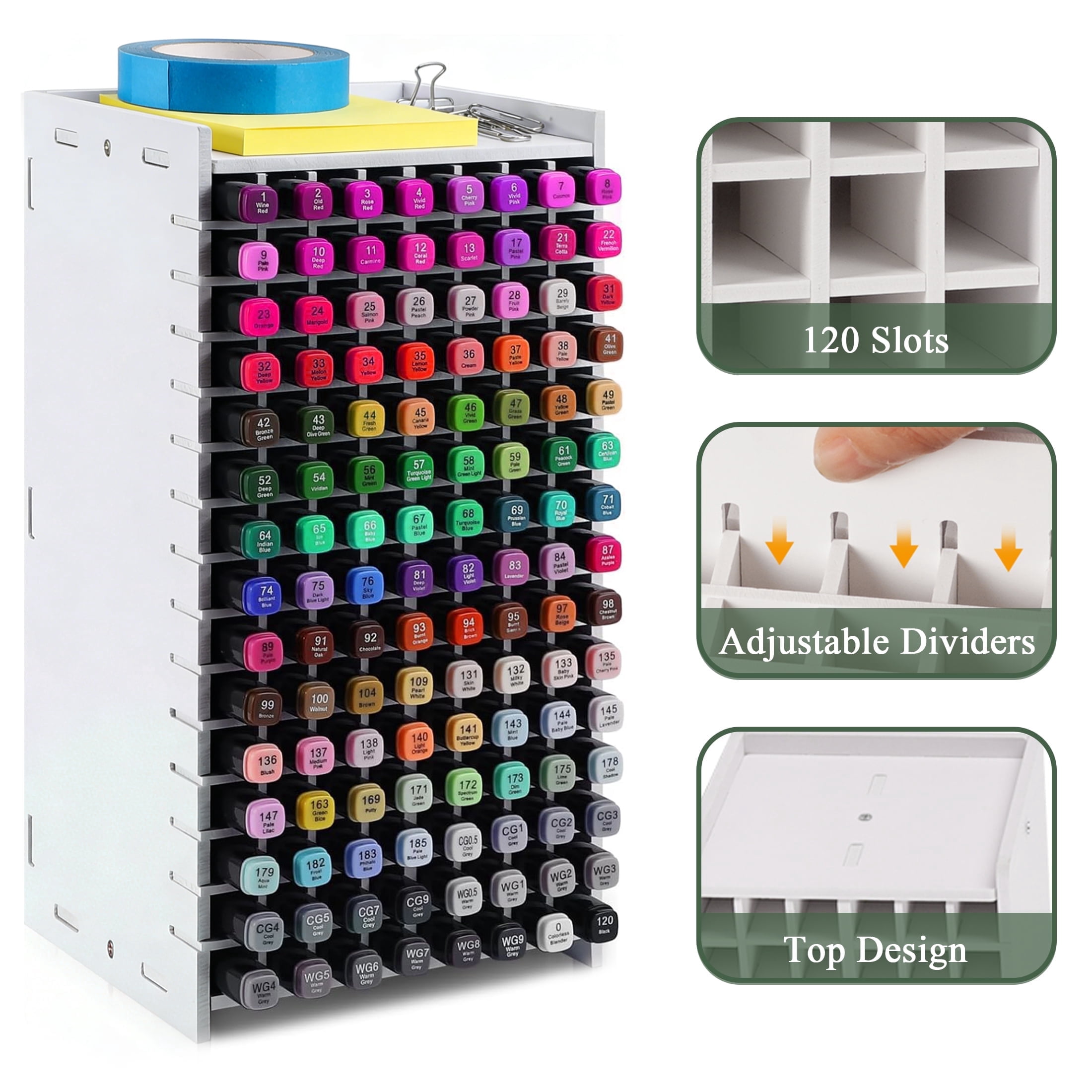 Wavraging 120-Slot Marker Organizer Rack, Adjustable Art Supply Storage for Pens and Pencils (6.8 in x 5 in x 13.26 in) ketwb