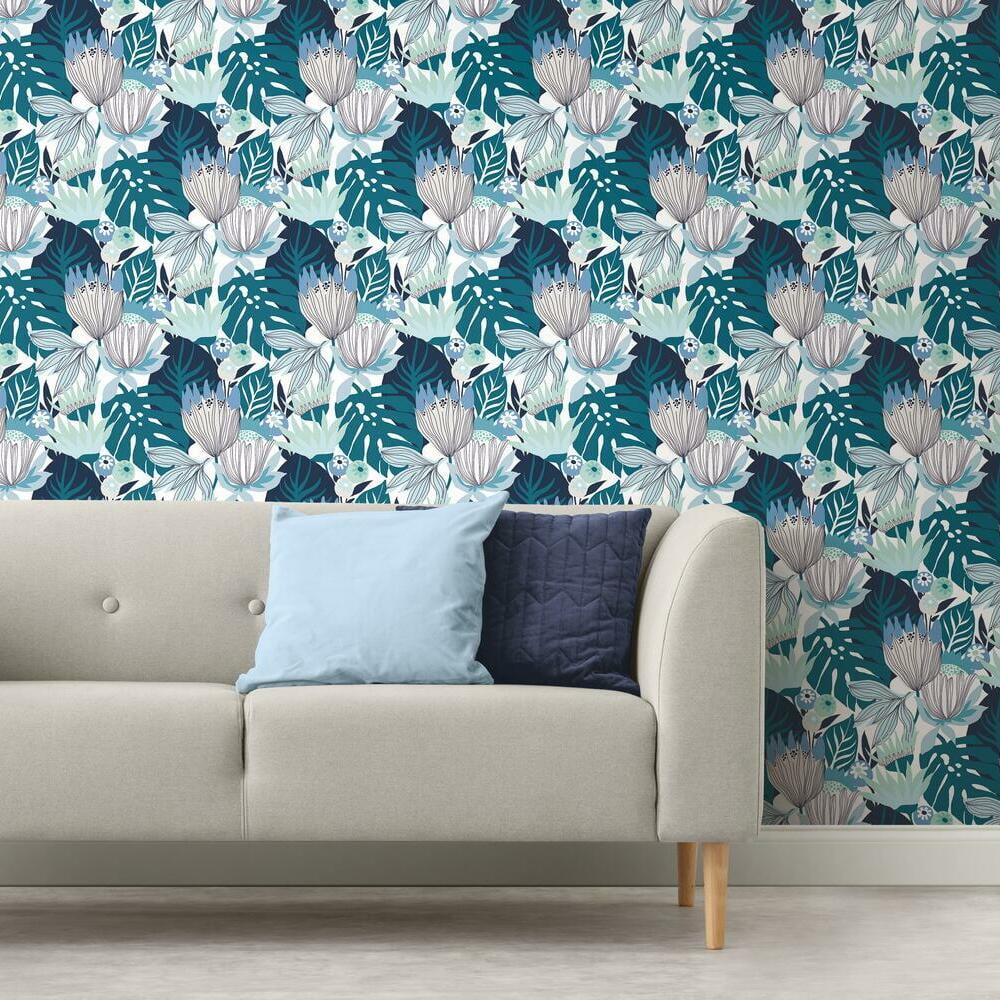 RoomMates Retro Tropical Leaves Peel and Stick Wallpaper (Pink, 20.5 in x 16.5 ft) jncuq