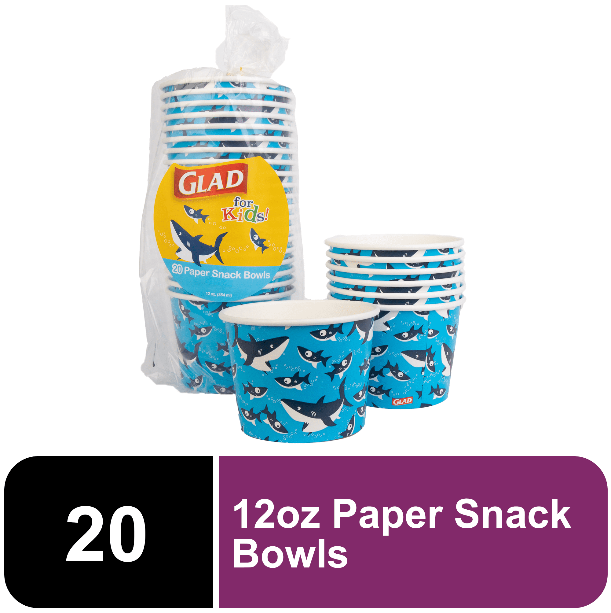 Glad Kids Sharks Disposable Party Supplies Set (20 Plates, 20 Cups, 20 Bowls) 12nut