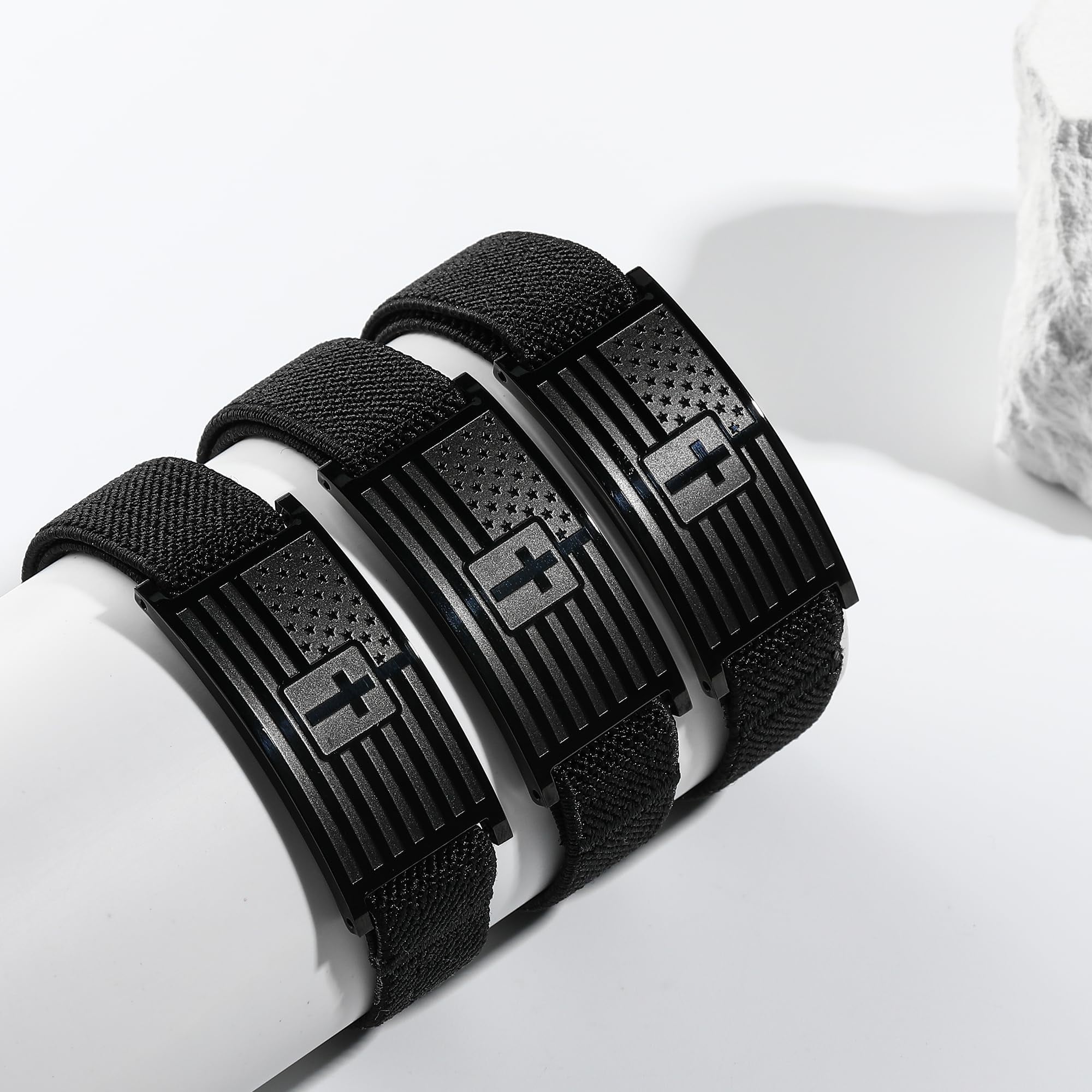 DORANA American Flag Cross Bracelet for Men and Boys, Stainless Steel Religious Jewelry Gift (Black, 4.5 in to 10 in) ot1zx