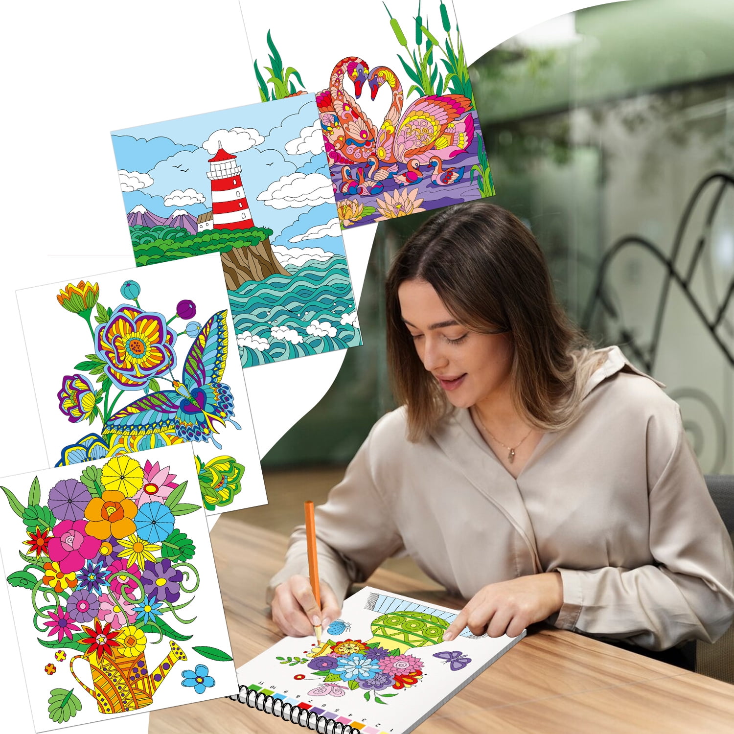 Kalysky Adult Coloring Books Set, Stress-Relieving Nature and Animal Designs (3 Pack, 25 in x 11 in) 5pyd7
