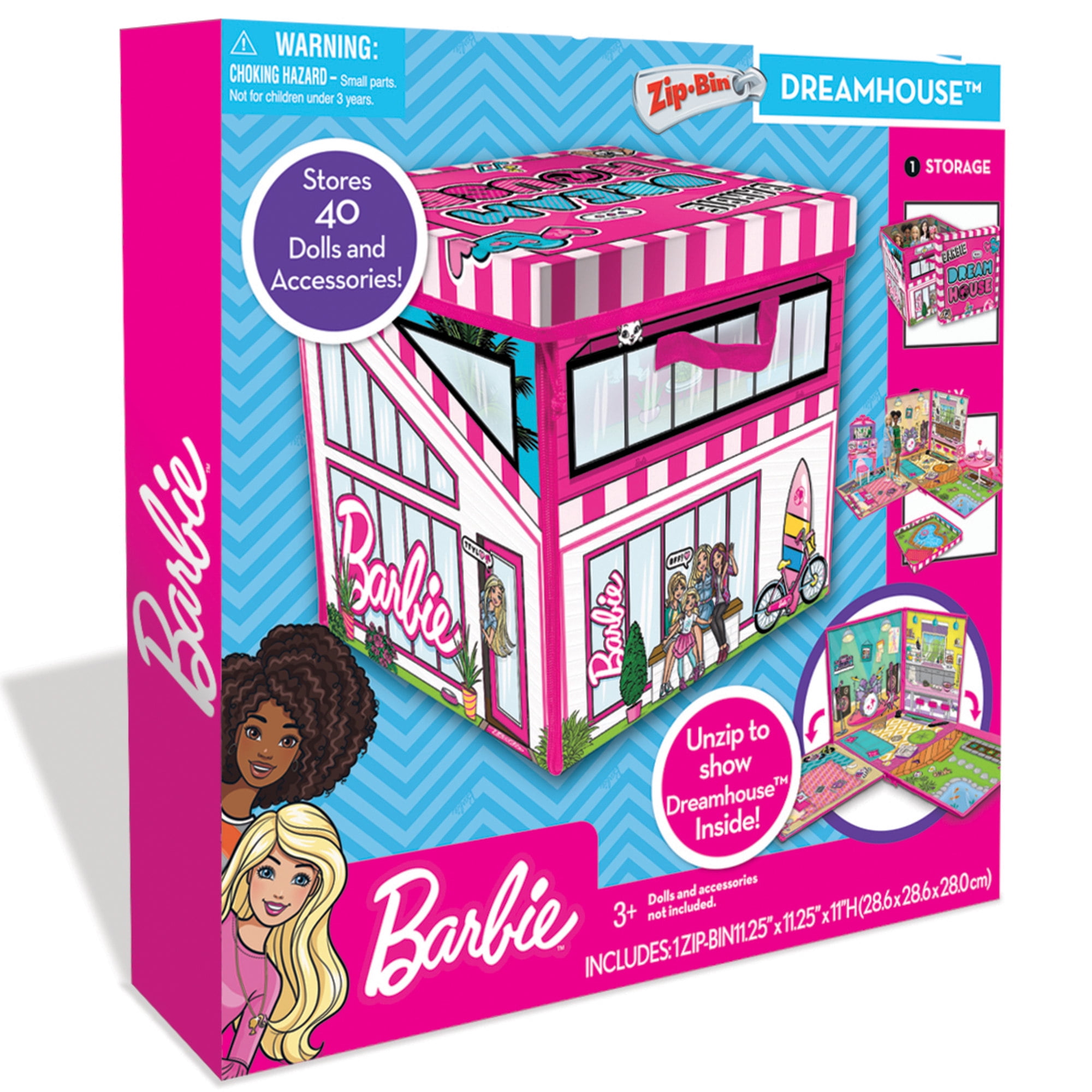 Tara Toys Barbie Dreamhouse ZipBin Toy Storage Box and Playmat (Pink, 12 in x 12 in x 12 in) kvyr5