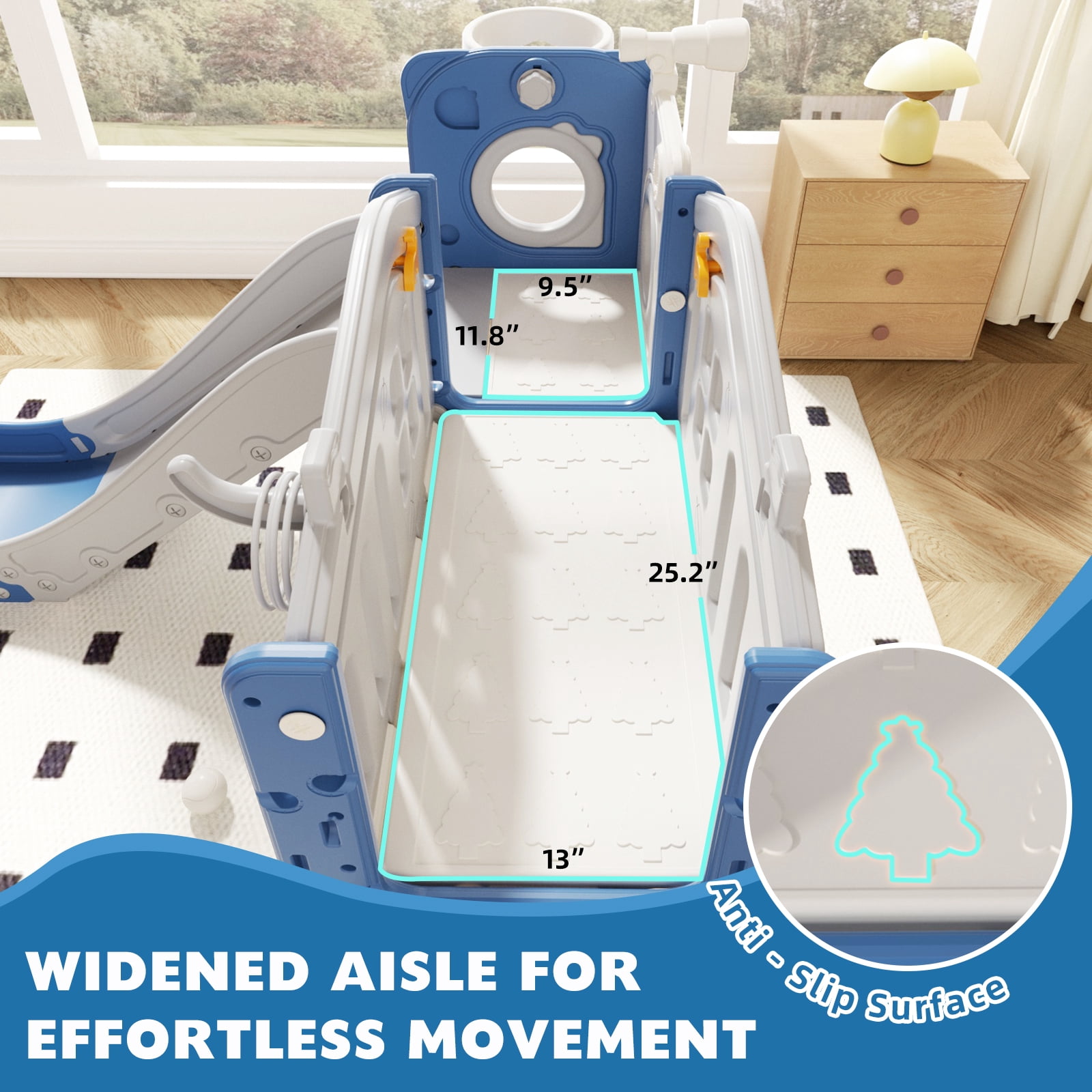 XJD 10-in-1 Toddler Slide and Activity Playset, Indoor and Outdoor Playground with Basketball Hoop and Climbing Zone (Blue and Gray) 125sk