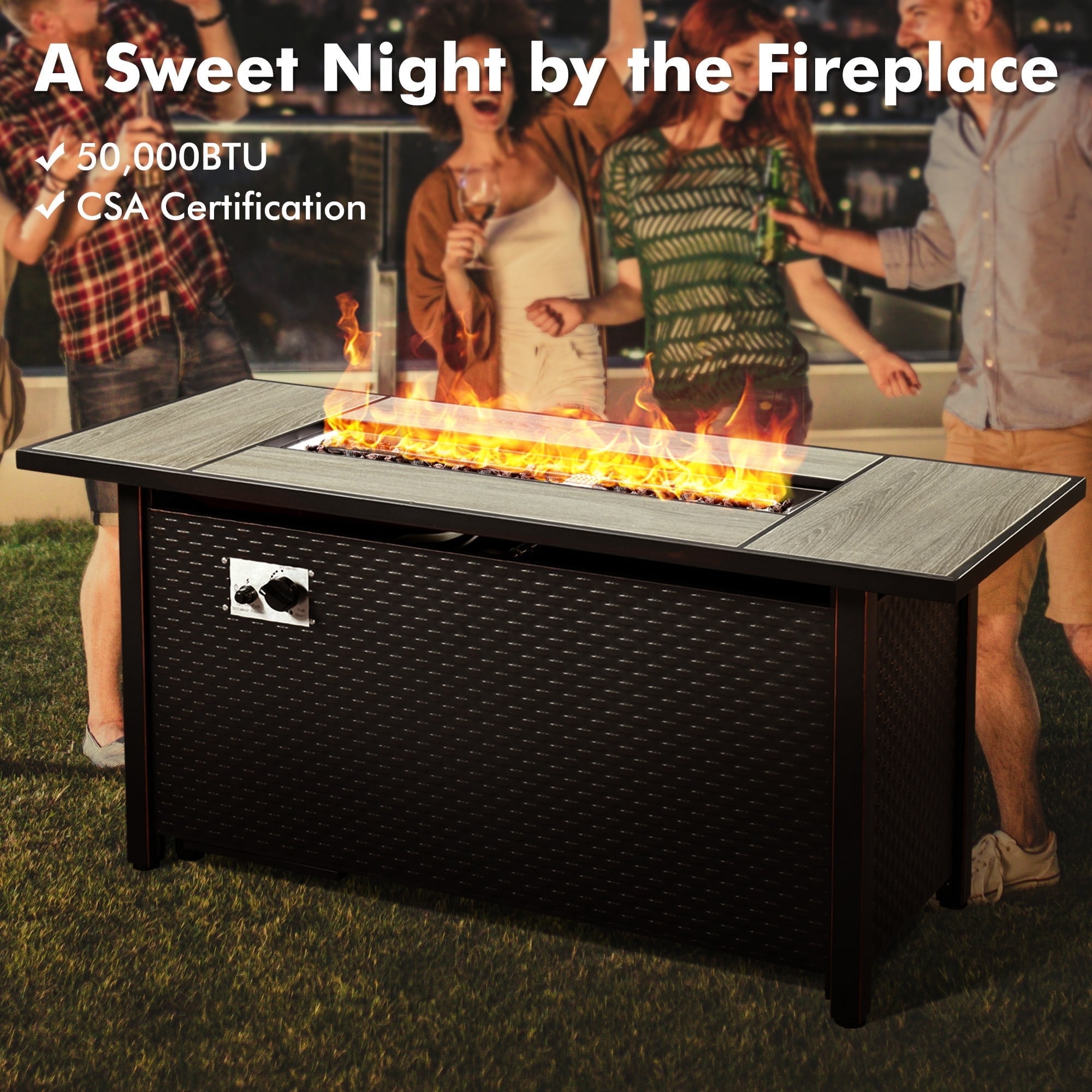 Ovios 54 Inch Propane Fire Pit Table, 50,000 BTU Outdoor Gas Fireplace with Lid and Lava Rocks (Black, 54 in) bfoc6
