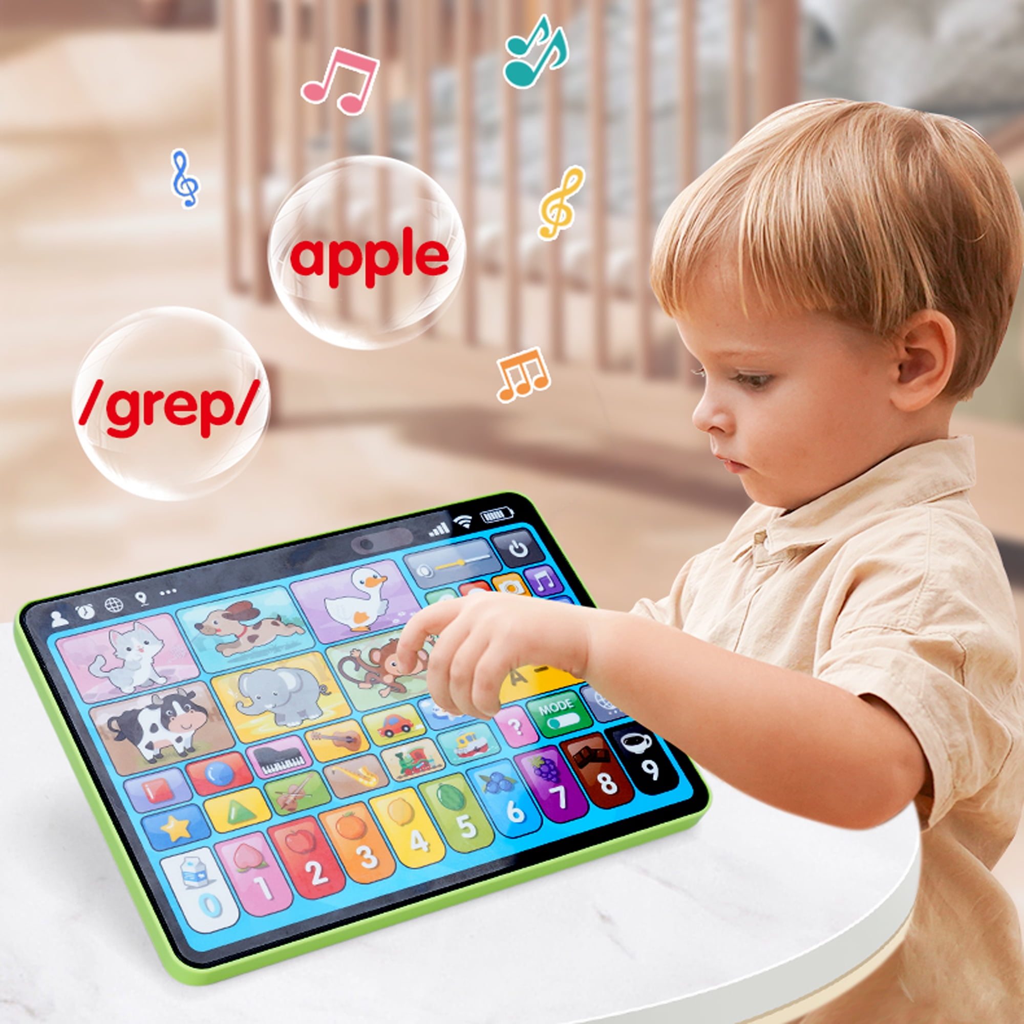 Adofi Trilingual Learning Tablet for Toddlers, Montessori Educational STEM Toy with Music and Lights (Green, 1 Pack) mavea