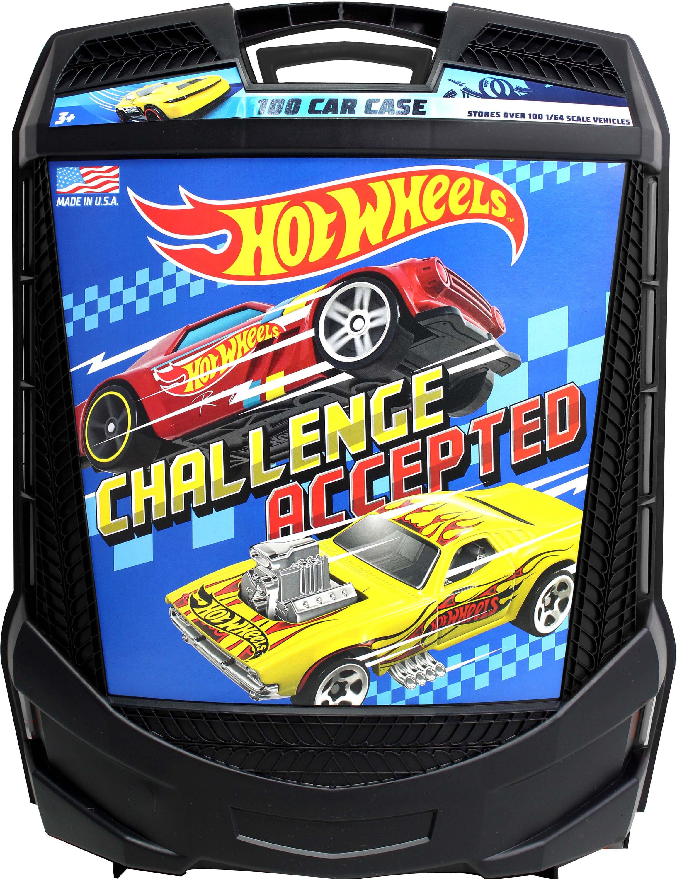 Hot Wheels 100-Car Rolling Storage Case with Retractable Handle (Black, 14 in x 6 in x 11.75 in) 6mve9