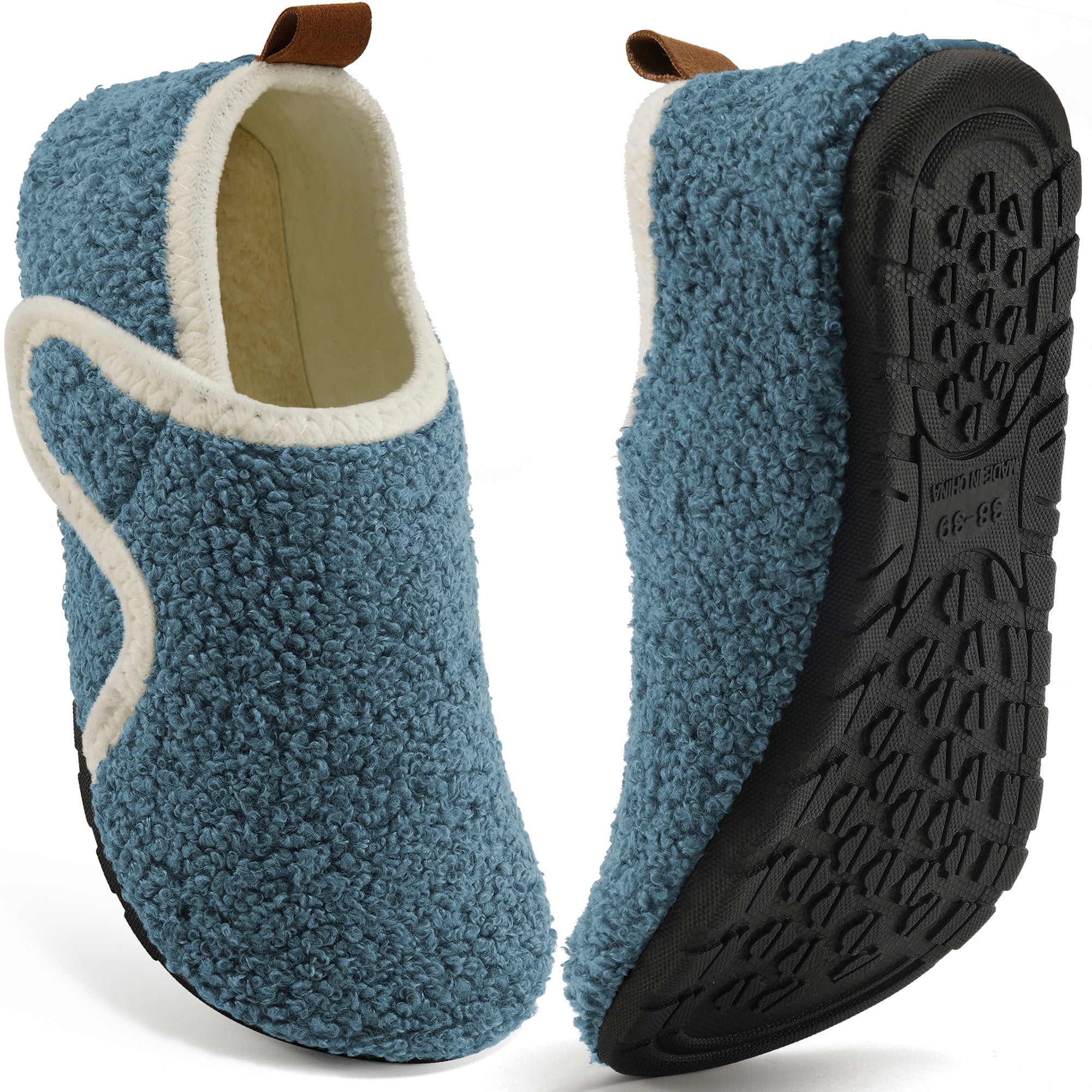 Ecetana Women's Fuzzy House Slippers Adjustable Hook and Loop Warm Indoor Shoes (Blue, Medium) nxybi