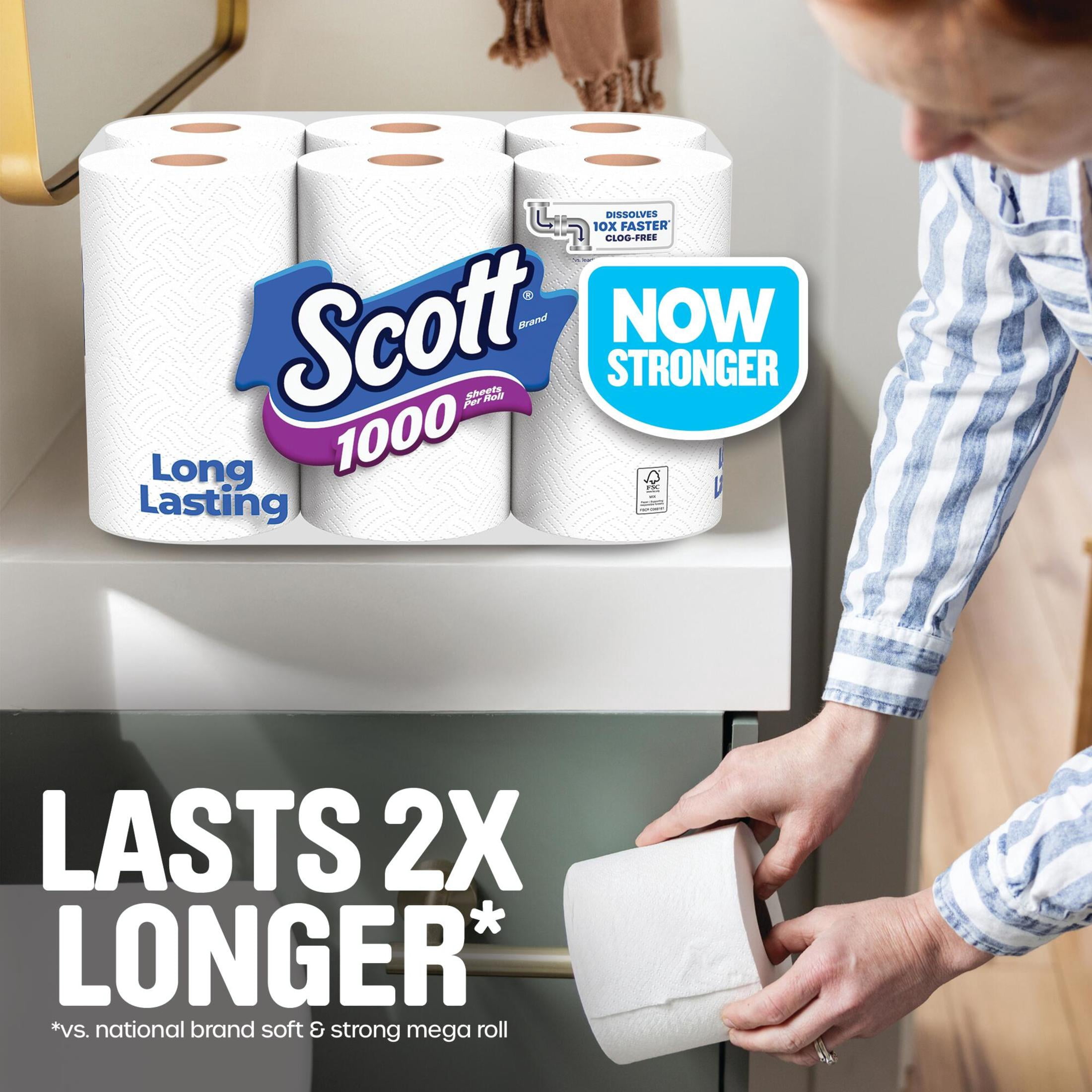 Scott 1000 Toilet Paper, Long-Lasting 1-Ply Bath Tissue (White, 24 Rolls) 4mn86
