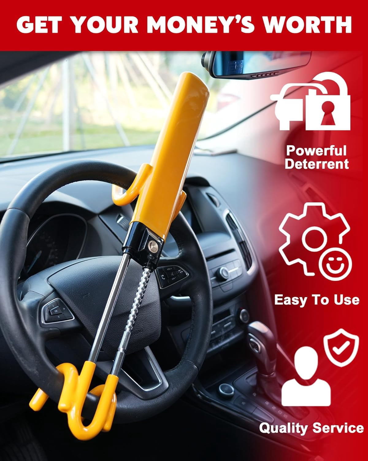 MRSXXNTY Steering Wheel Lock Heavy Duty Anti-Theft Security Device with 3 Keys (Yellow, 6.6 in to 12.4 in) ypzx3