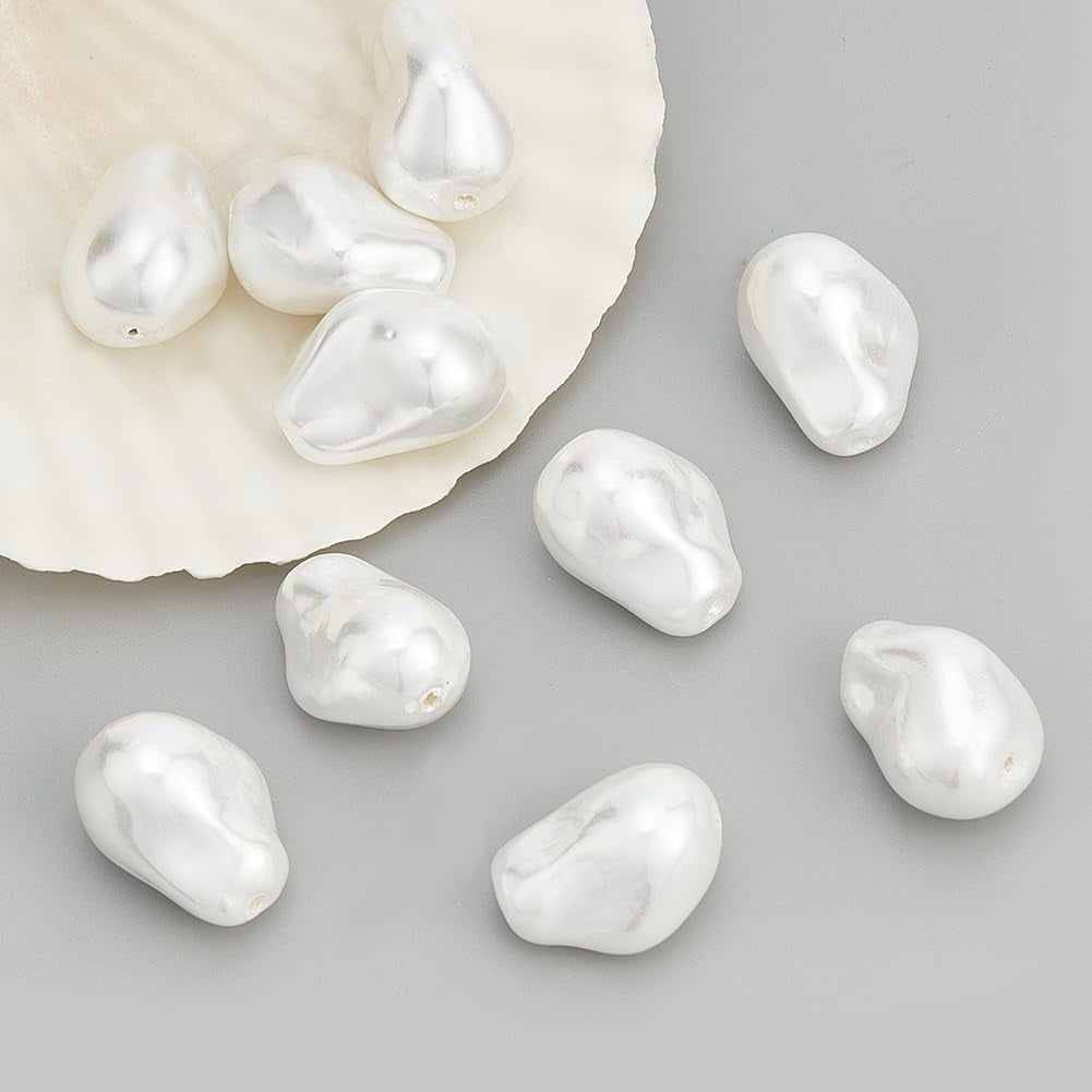 Hobbspring Electroplated Glass Imitation Pearl Beads for Jewelry Making (White, 10 Pieces) wb8ex