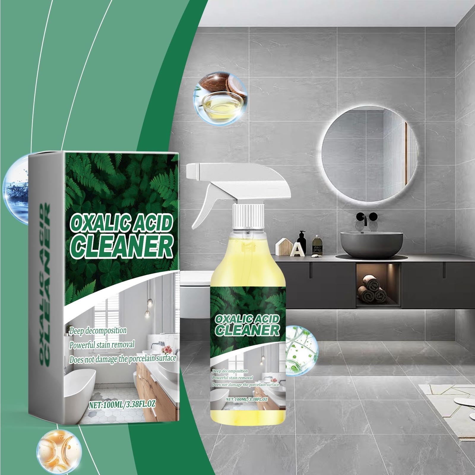 Cagogo Oxalic Acid Bathroom Cleaner, Powerful Limescale and Rust Stain Remover for Toilet Bowls and Ceramic Tiles (3.38 fl oz) 4xj2j
