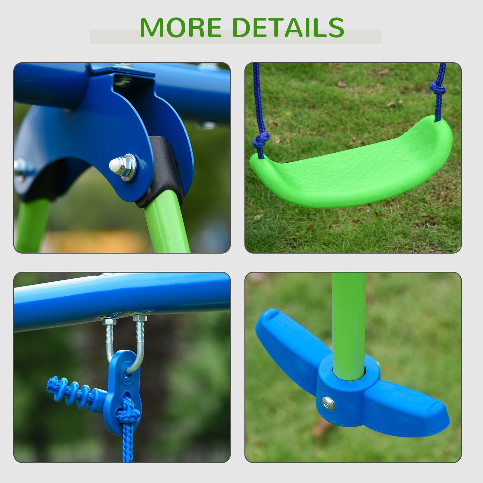 Outsunny Metal Swing Set with Glider and Two Adjustable Seats (Green, 110.25 in x 55 in x 70 in) fdgec