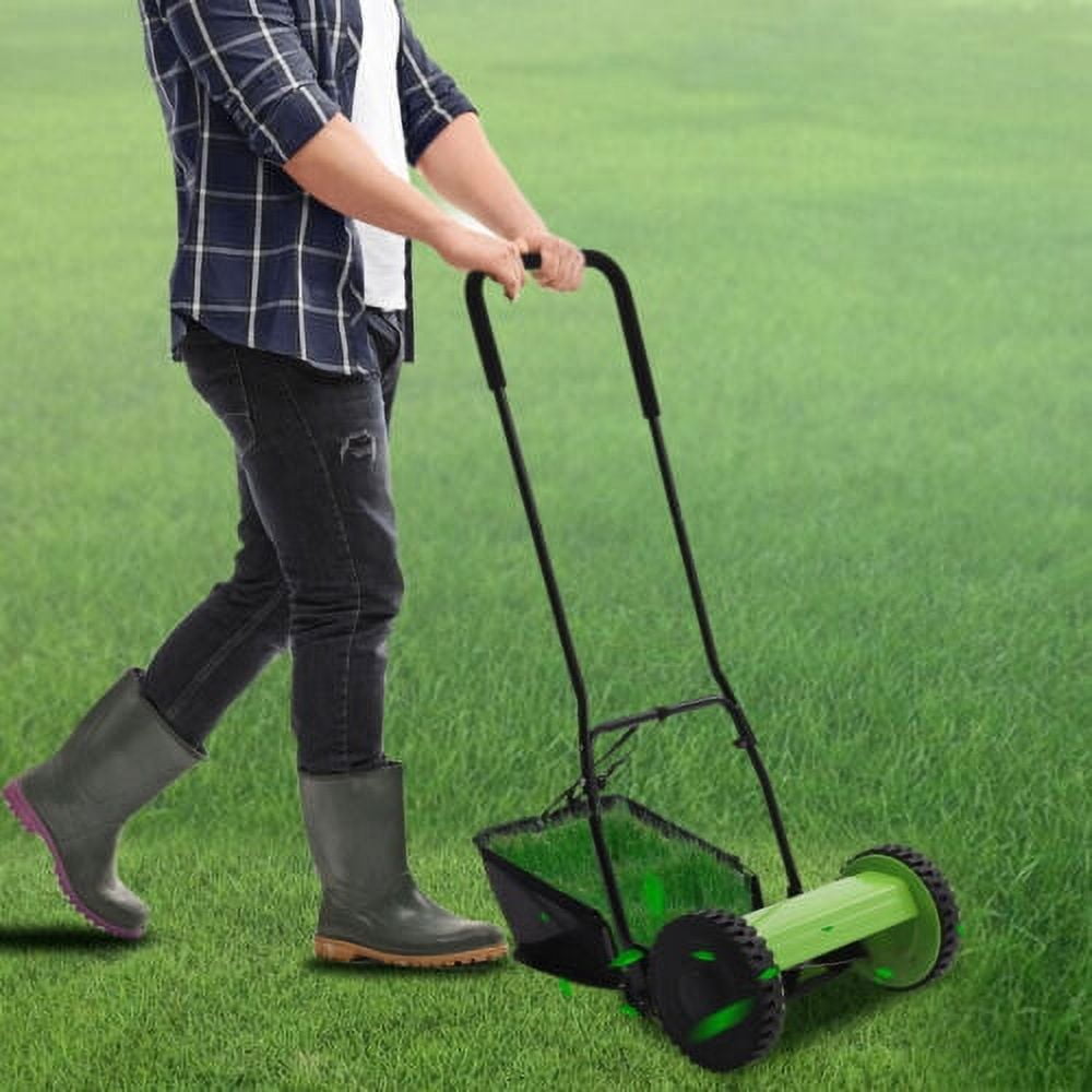 Generic Manual Reel Lawn Mower 5-Blade Push Walk Behind (Green, 12 in Cutting Width) bkmju