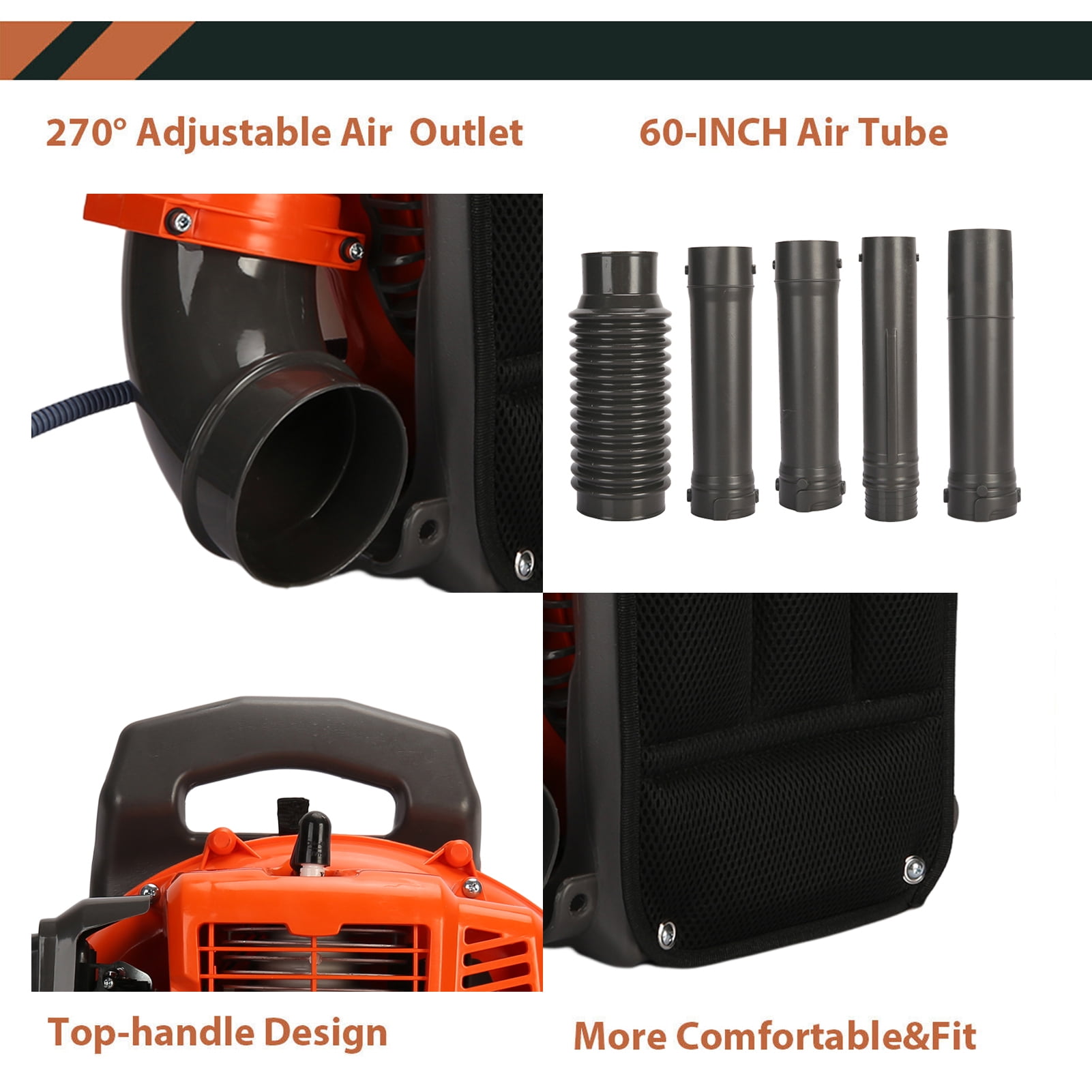 Happydeer 52CC Backpack Leaf Blower, Gas Powered Snow Blower for Outdoor Debris Clearing (Orange, 17.4 lb) u4tal