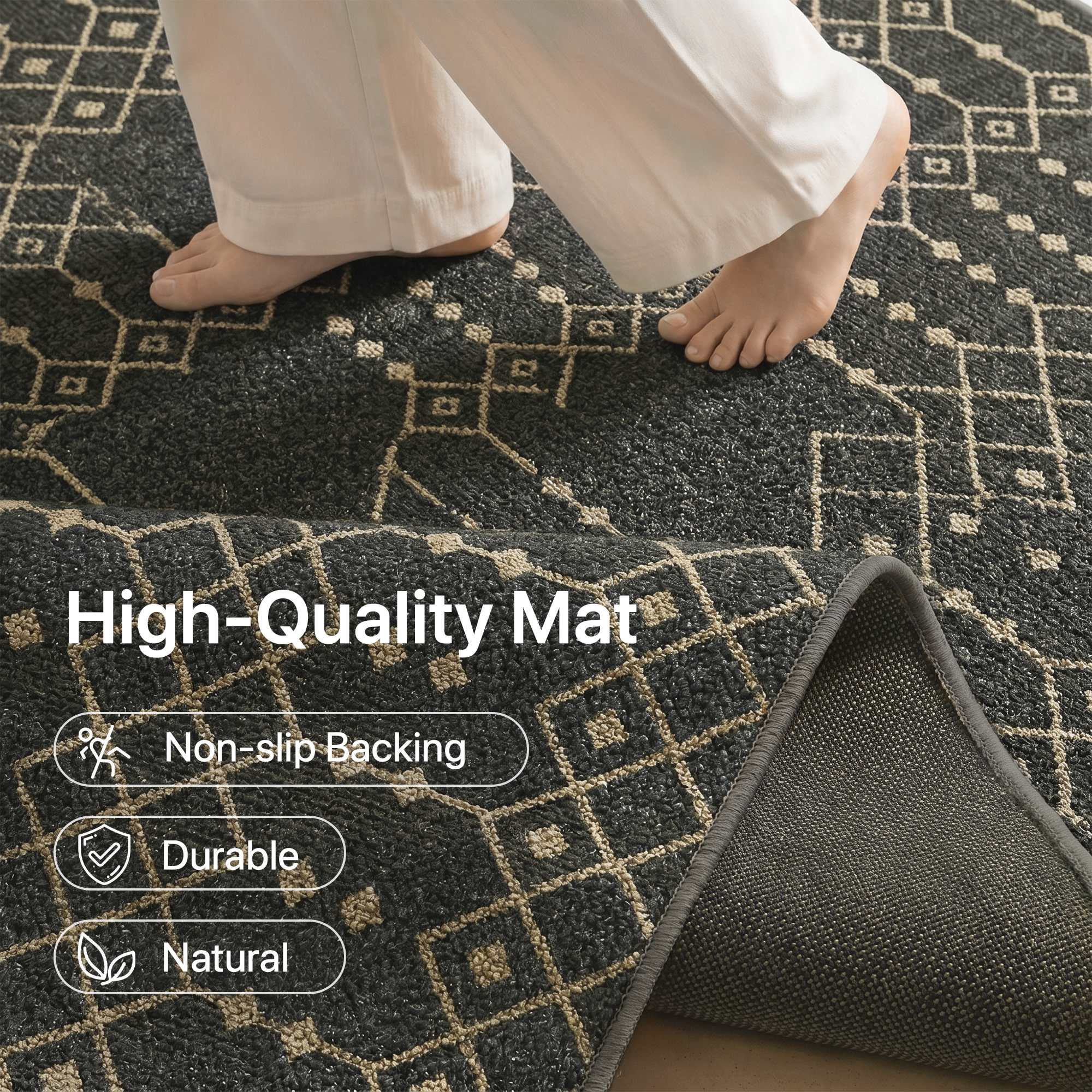 DEORAB Outdoor Rug (Black & Beige, 5 ft x 8 ft) Washable UV-Resistant Patio Deck Carpet 1u2r2