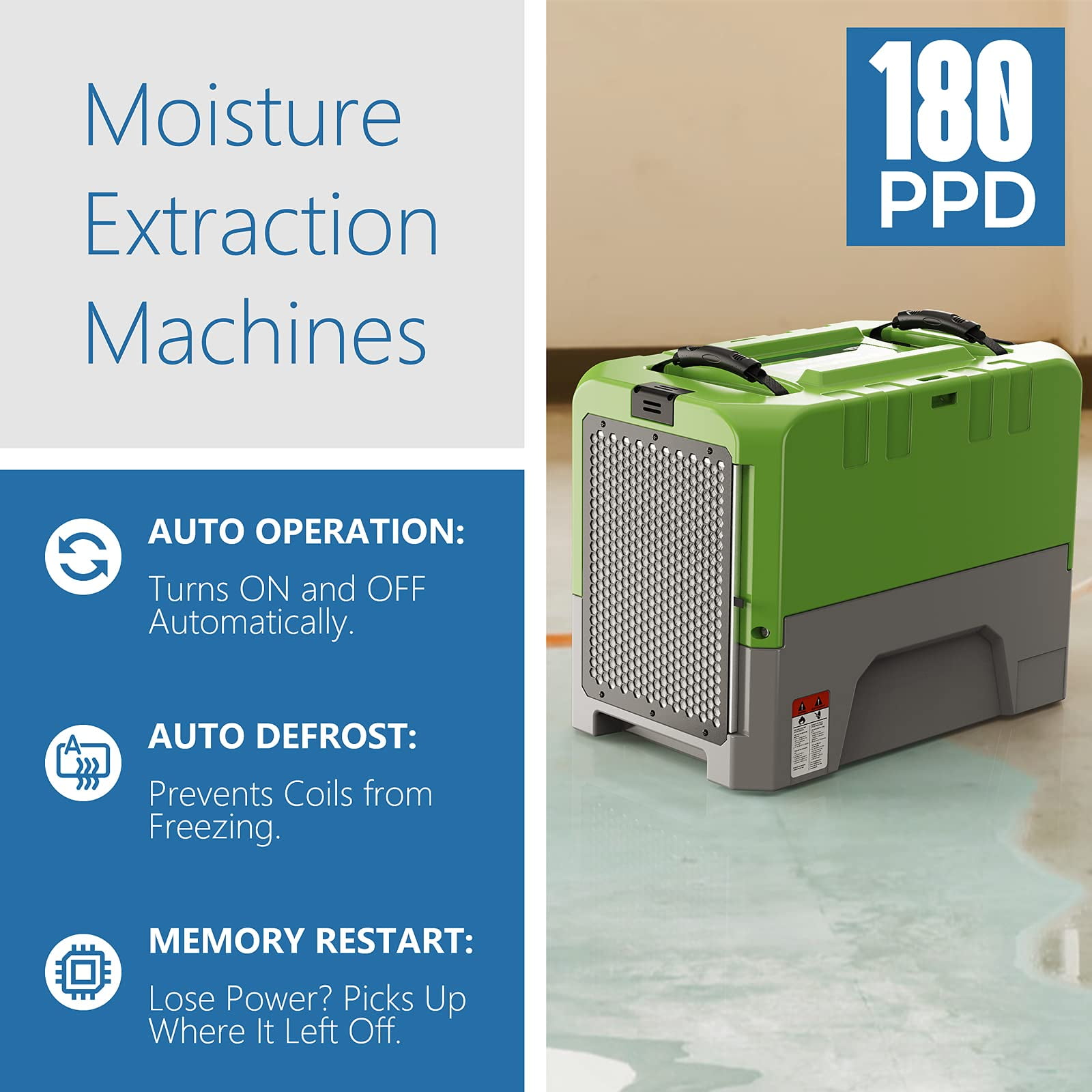 ALORAIR Commercial Dehumidifier with Wi-Fi, 180 PPD Industrial Moisture Removal for Water Damage Restoration (Green, 2,300 Sq. Ft.) 1ofql