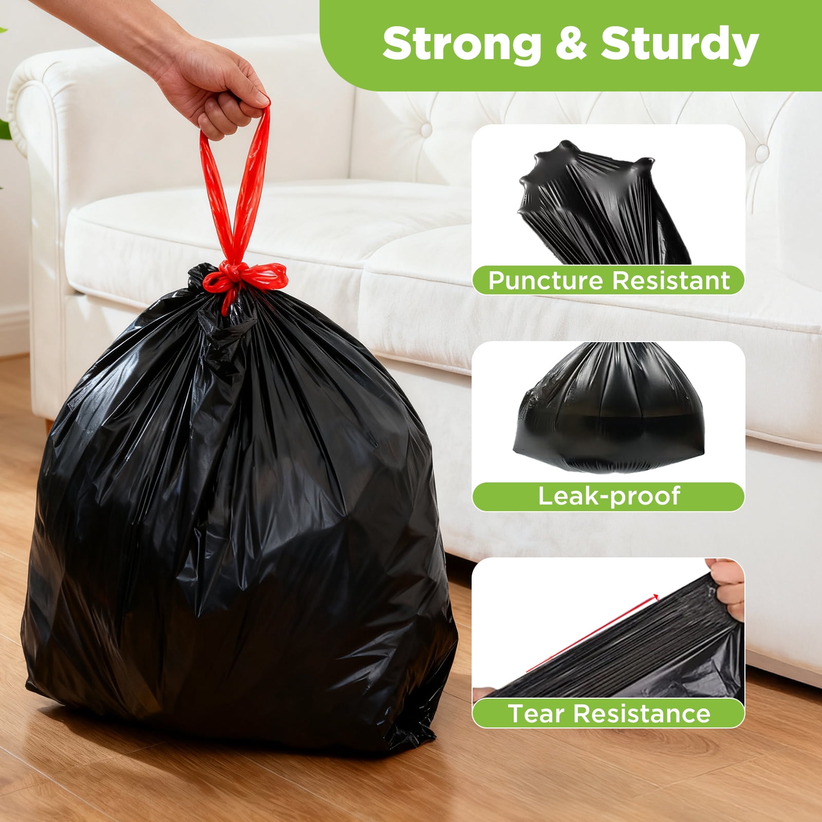 Kailwokk Heavy Duty Drawstring Trash Bags, Tear-Resistant Garbage Liners for Kitchen and Outdoor Use (Black, 30-33 Gallon, 100 Count) bynks