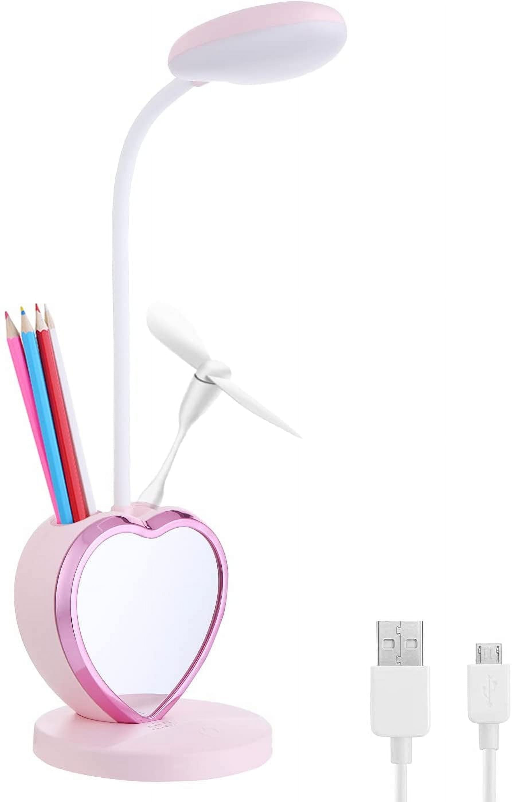 TOEVER LED Desk Lamp for Study and Reading, Eye-Caring Table Light with Pen Holder, Phone Stand, and Mirror (Pink, 1 Unit) k4kpm