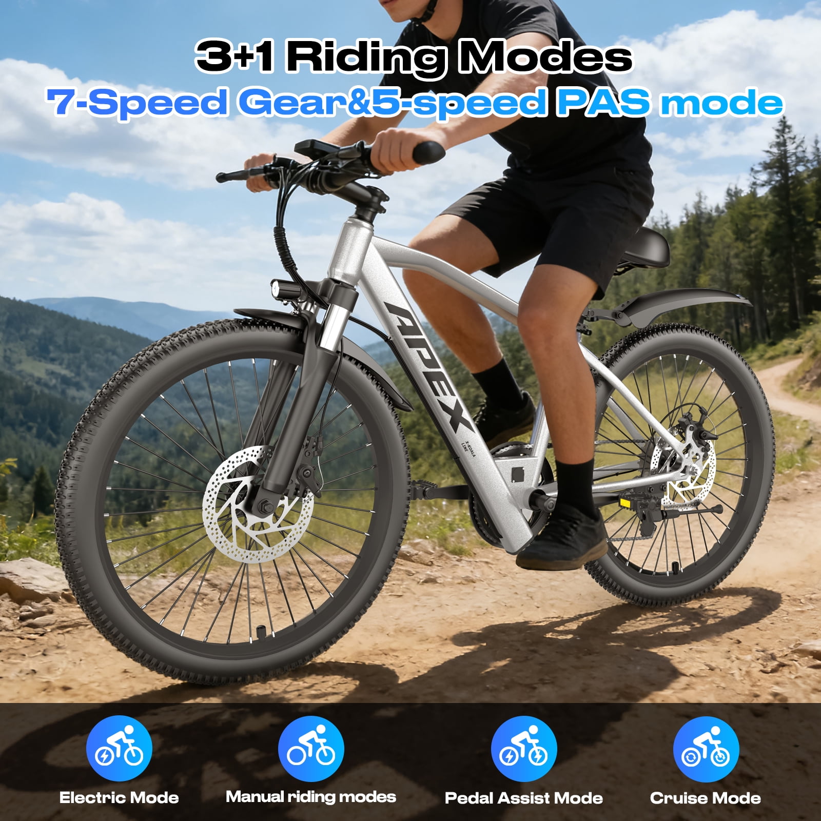 X-Koala 26 in Electric Bike for Adults, 1200W Motor Commuter E-Bike, 7-Speed, UL2849 Certified (Silver, 26 in) qplsj