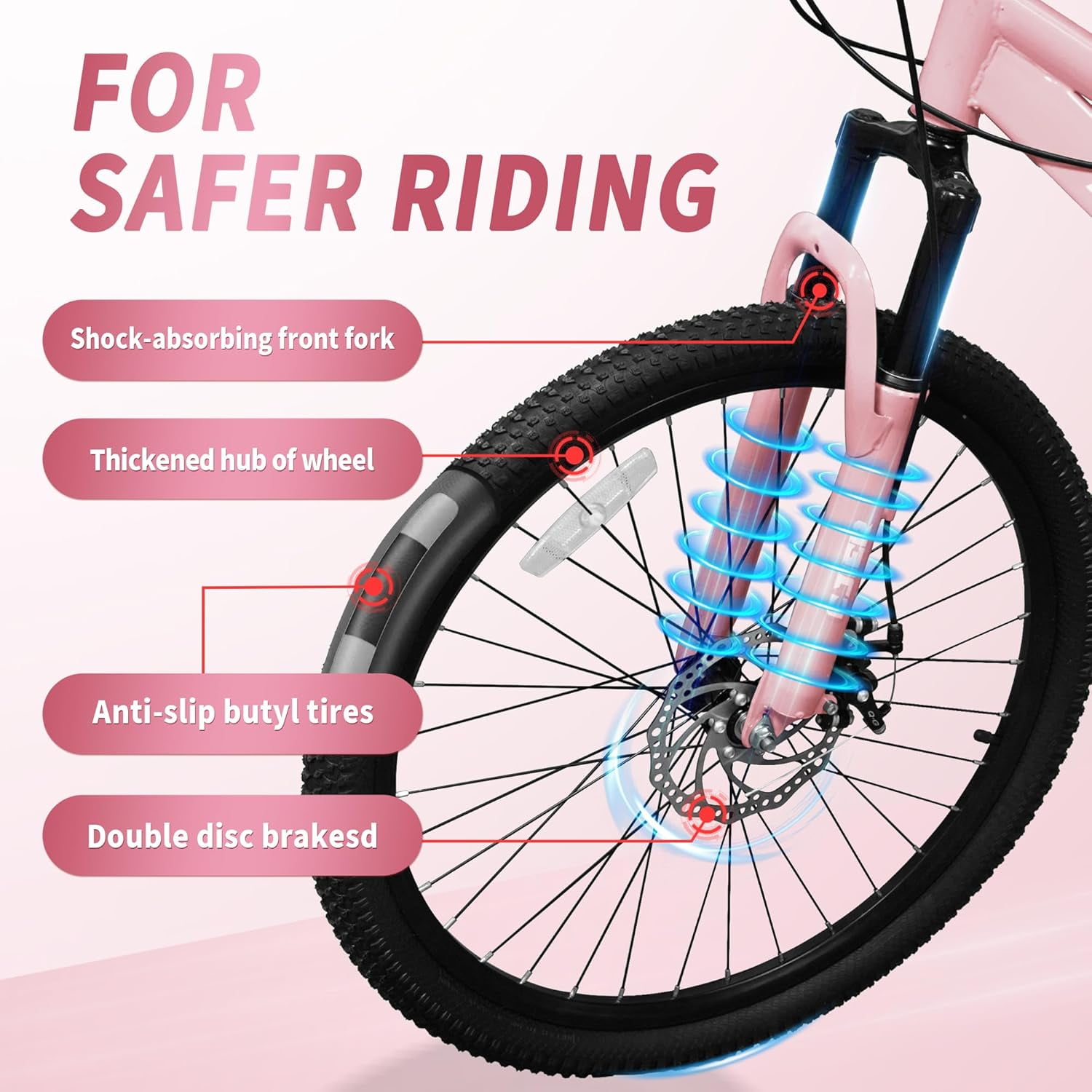 Akaber 24-inch Kids Mountain Bike, 7-Speed Drivetrain with Suspension Fork and Dual-Disc Brakes (Pink, 24 in) fktr5