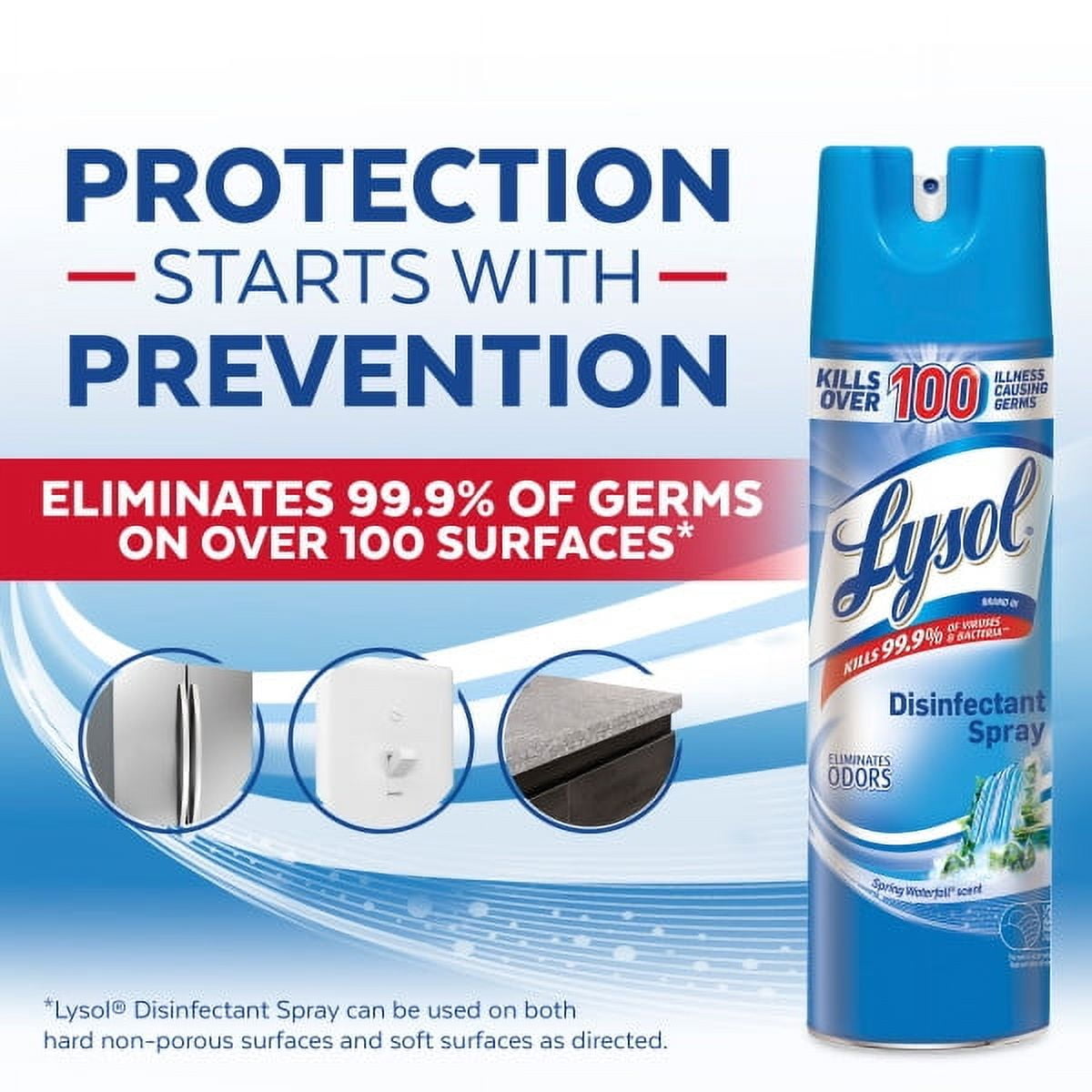 Lysol Disinfectant Spray, Spring Waterfall Scent, Multi-Surface Sanitizer (6 Pack, 19 oz) cxepl
