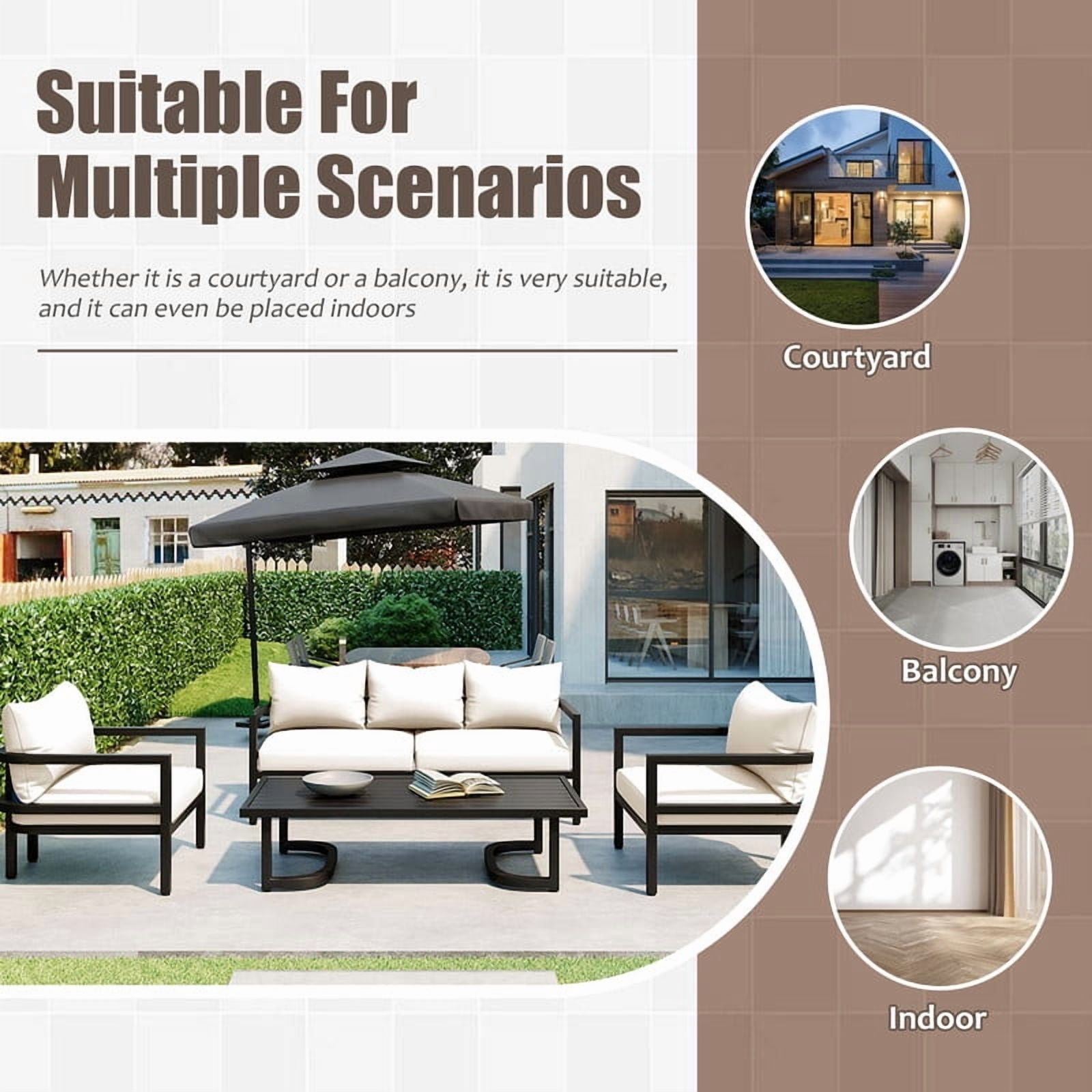 Wakefit 4-Piece Outdoor Sectional Sofa Set with Coffee Table, Weather-Resistant Patio Conversation Furniture (Beige, 4-Piece) lxsnn
