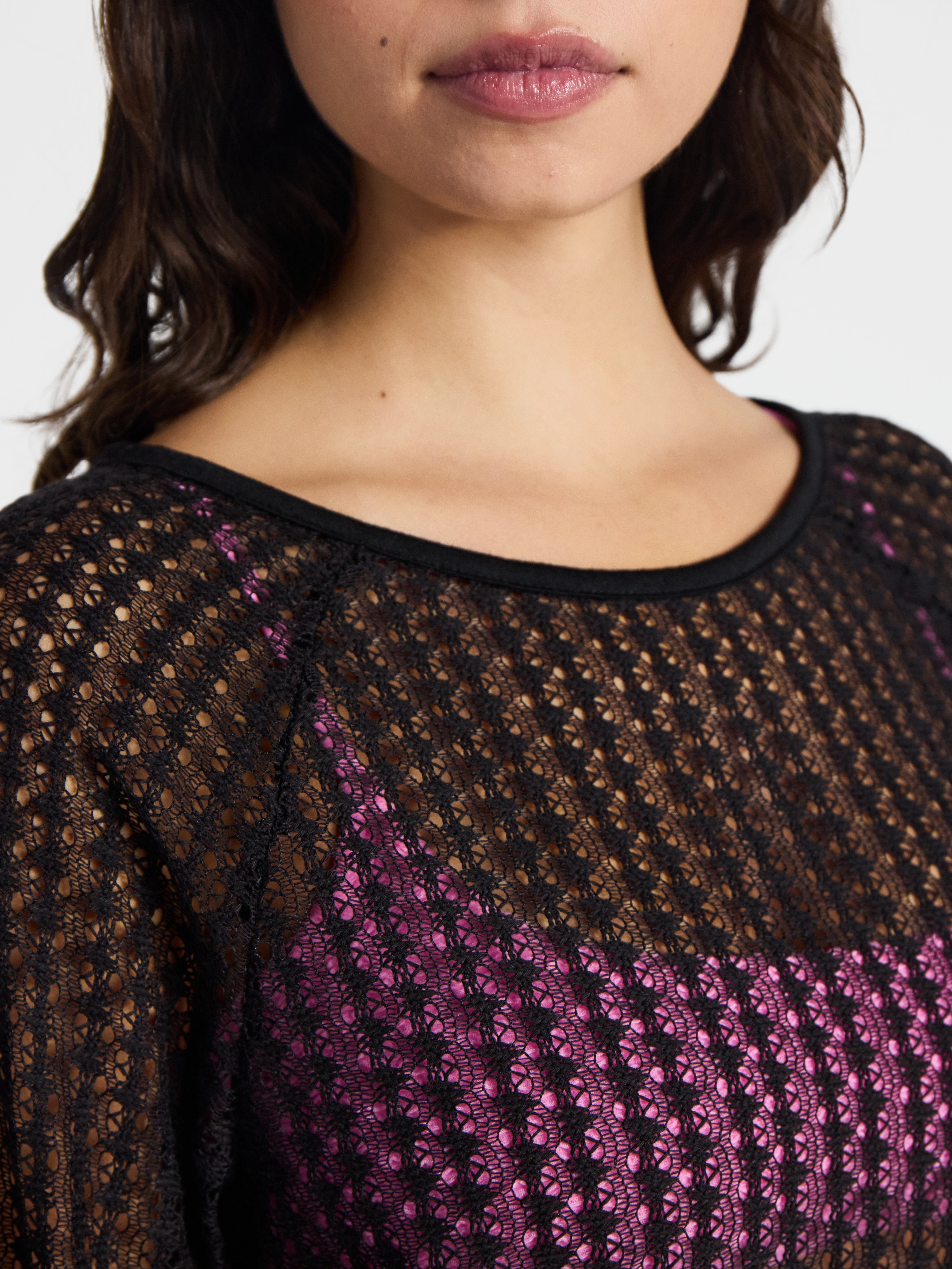 No Boundaries Women's Crochet Raglan Swim Coverup Dress (Black, L) yje2q