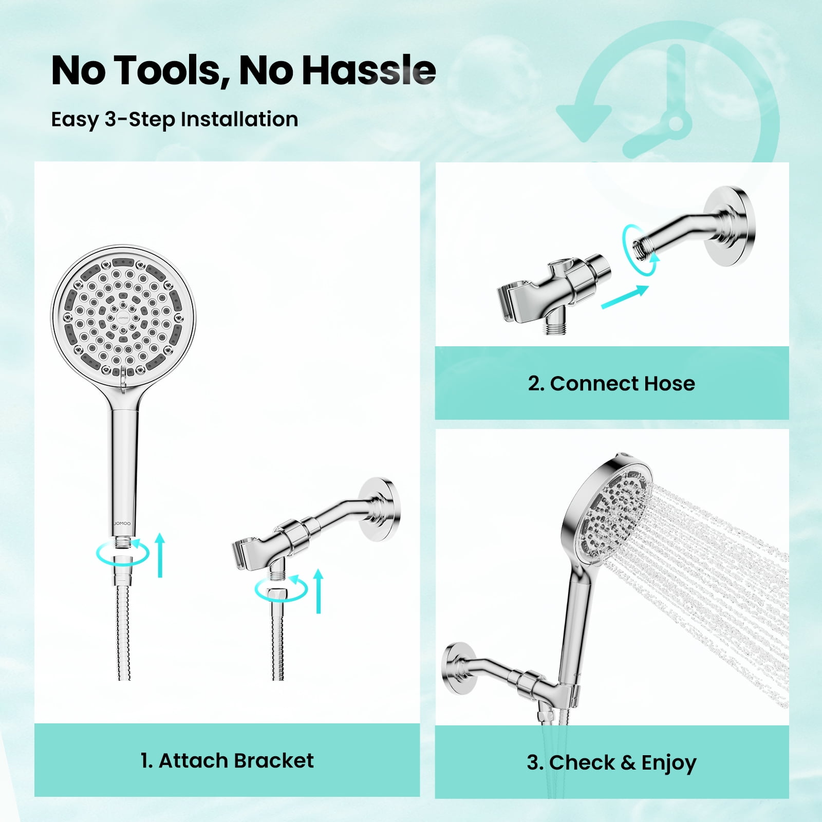 JOMOO Handheld Shower Head with 6 Spray Settings, High Pressure Filtered Showerhead for Hard Water, 6 in Head with 71 in Stainless Steel Hose (Chrome) up4ty
