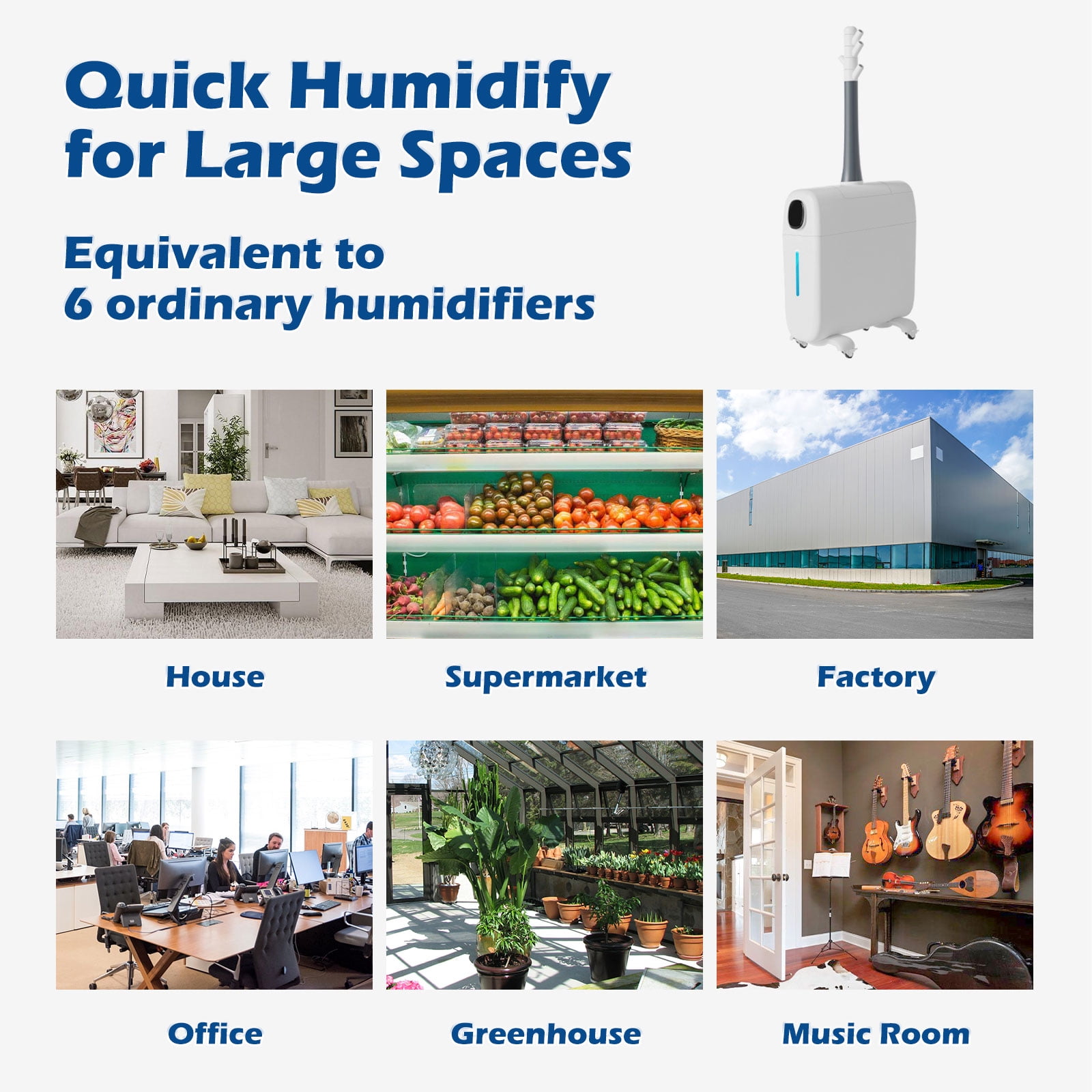 Lacidoll Large Room Humidifier for Whole House, Cool Mist Top Fill Floor Model with 360° Nozzle (White, 6.6 gal) q57rt