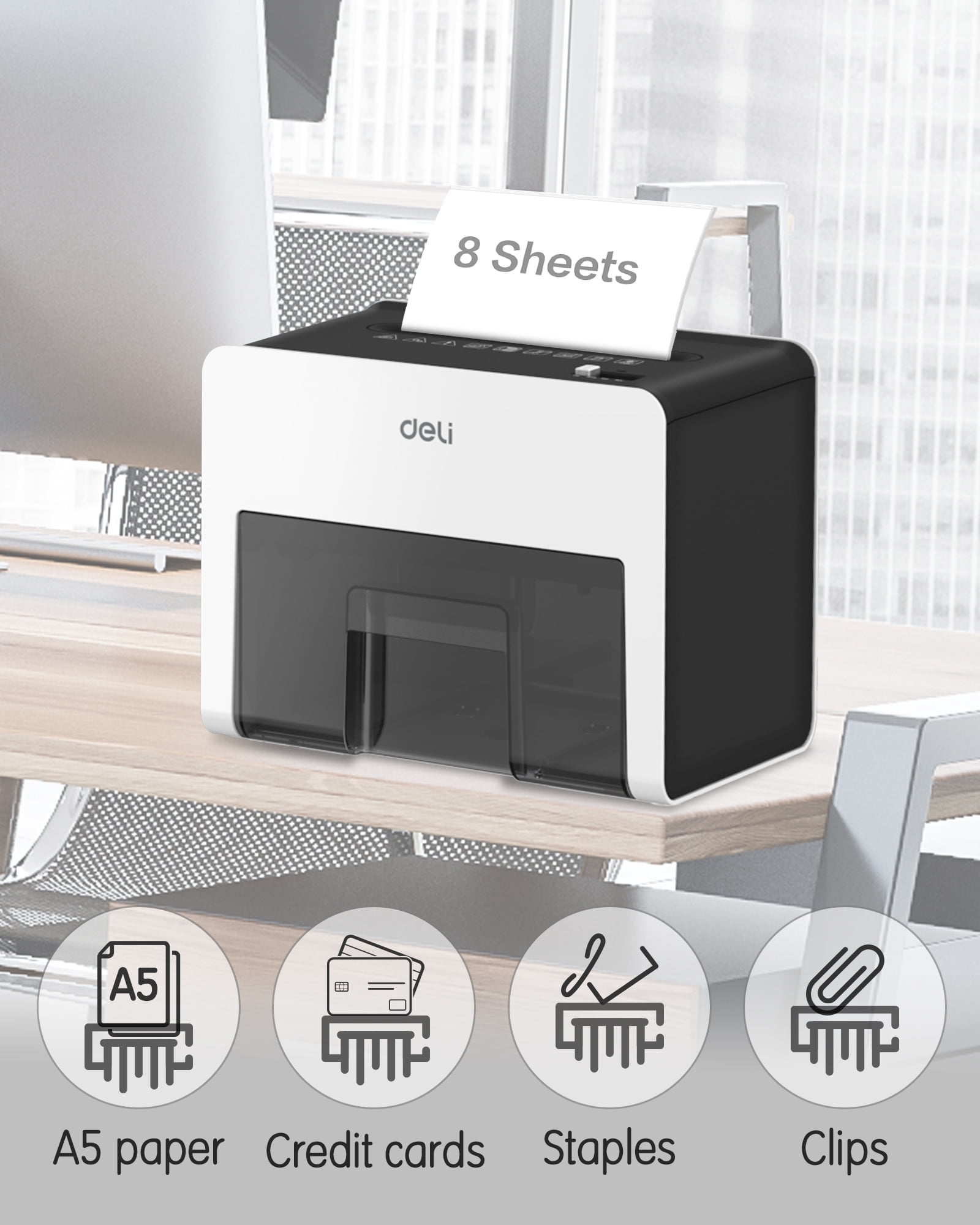 Deli 8-Sheet Crosscut Paper Shredder for Home Office, Compact Desktop Security Shredder with 0.7 Gallon Bin (White, 9.8 x 7.6 x 6.5 in) wltmq