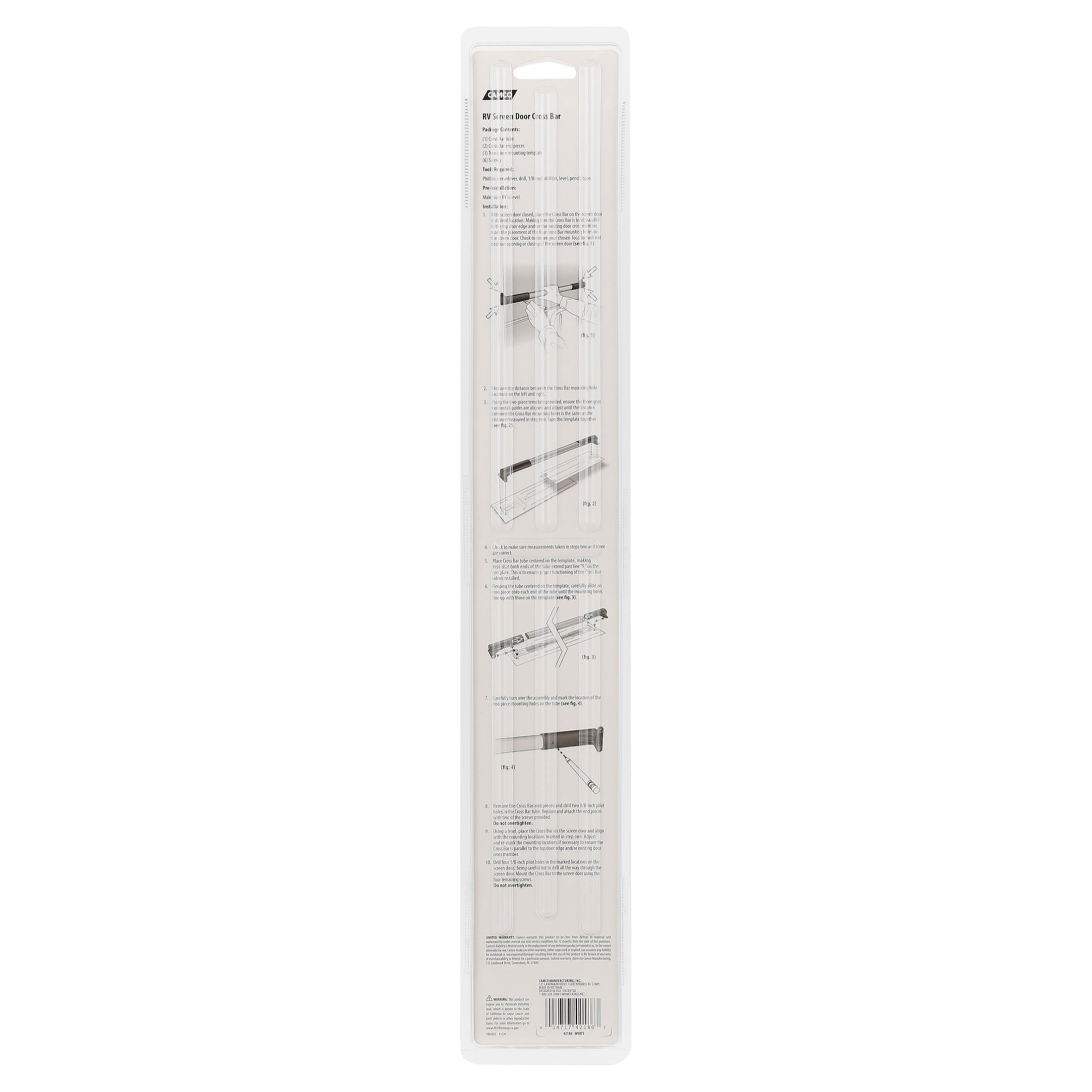 Camco RV Screen Door Cross Bar, Adjustable Handle for Easy Exit and Protection (White, 21.625 in to 28.625 in) fnacw