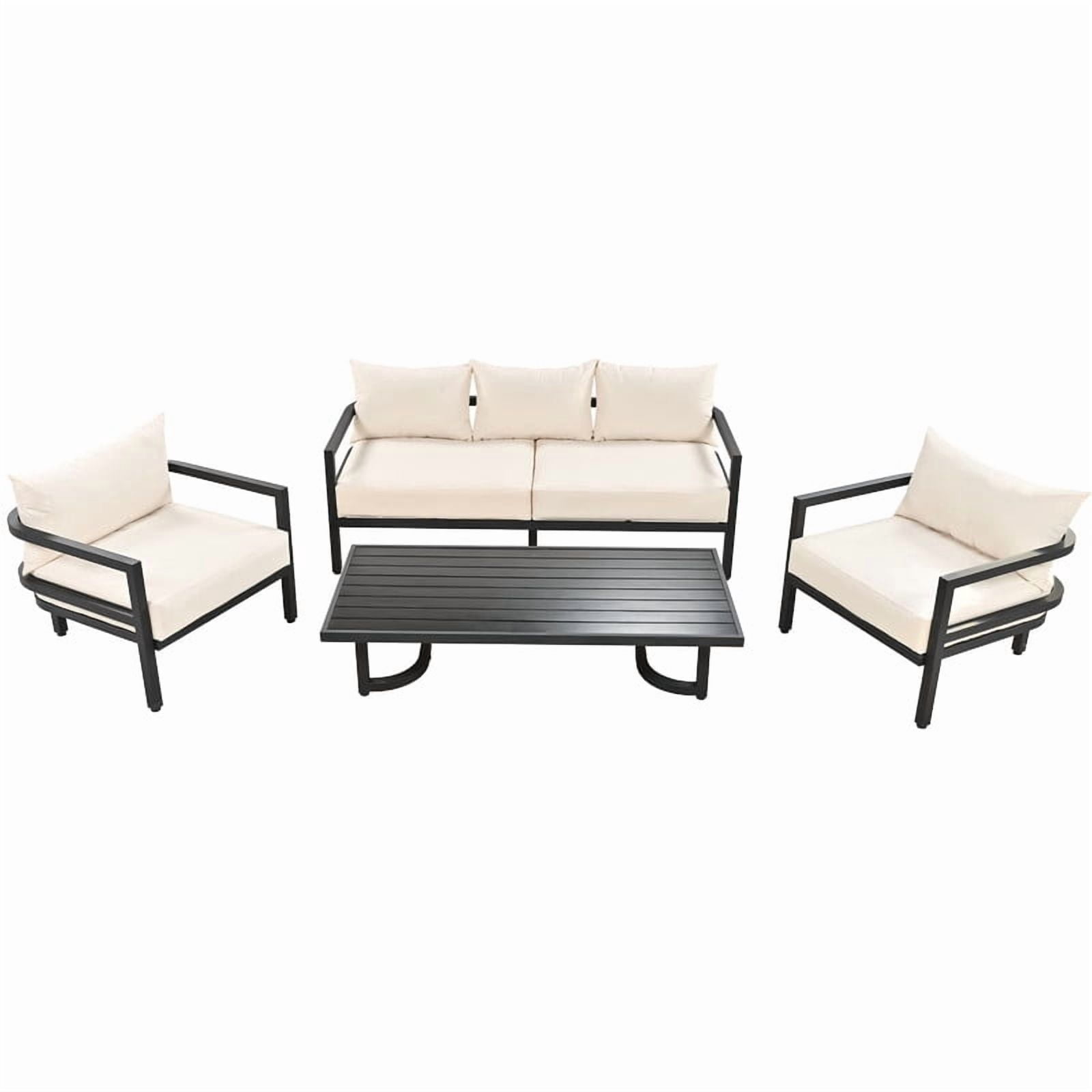 Wakefit 4-Piece Outdoor Sectional Sofa Set with Coffee Table, Weather-Resistant Patio Conversation Furniture (Beige, 4-Piece) lxsnn