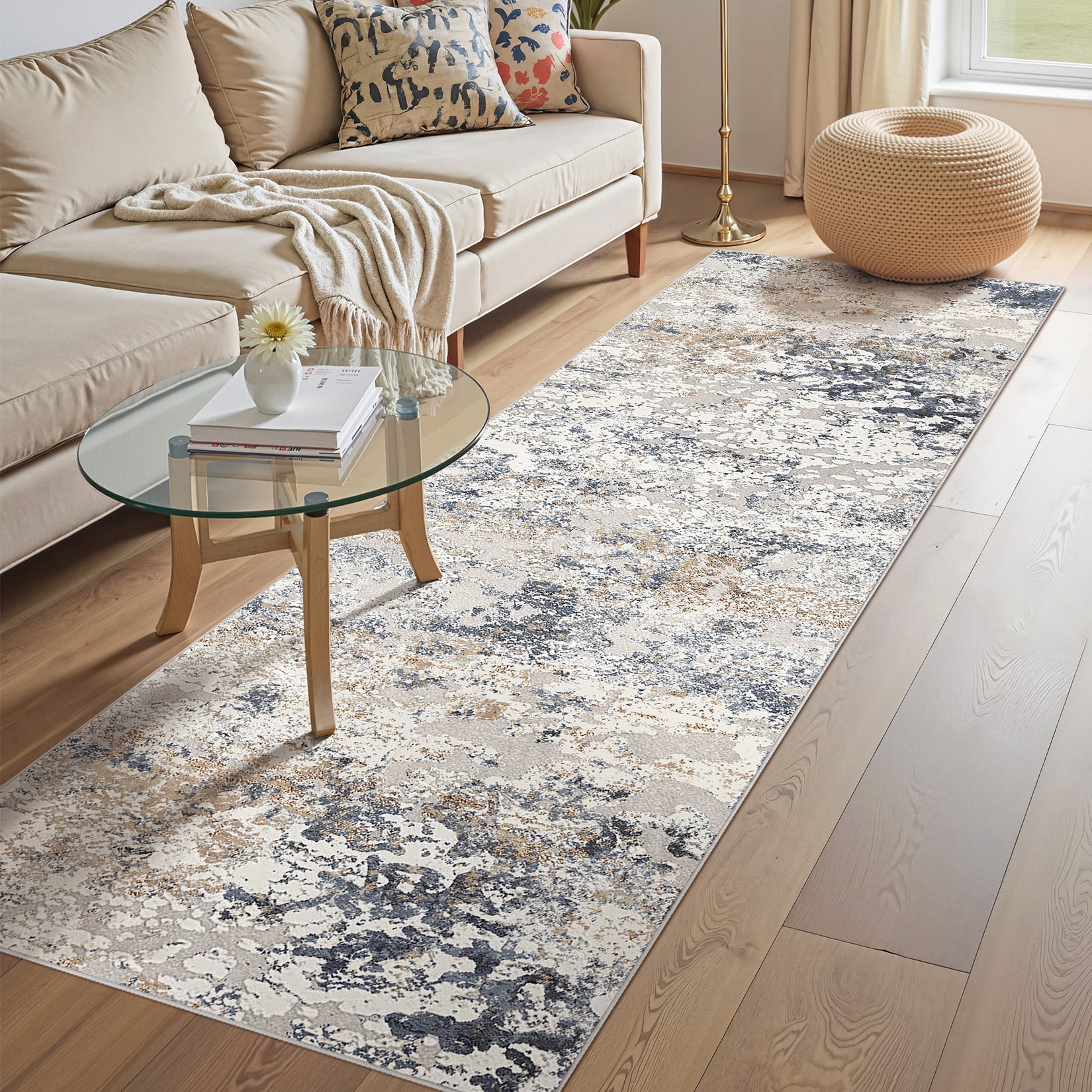 Toyoso Modern Abstract Runner Rug, Washable Non-Slip Area Rug for Kitchen and Hallway (Blue Beige, 2 ft x 8 ft) bn7ou