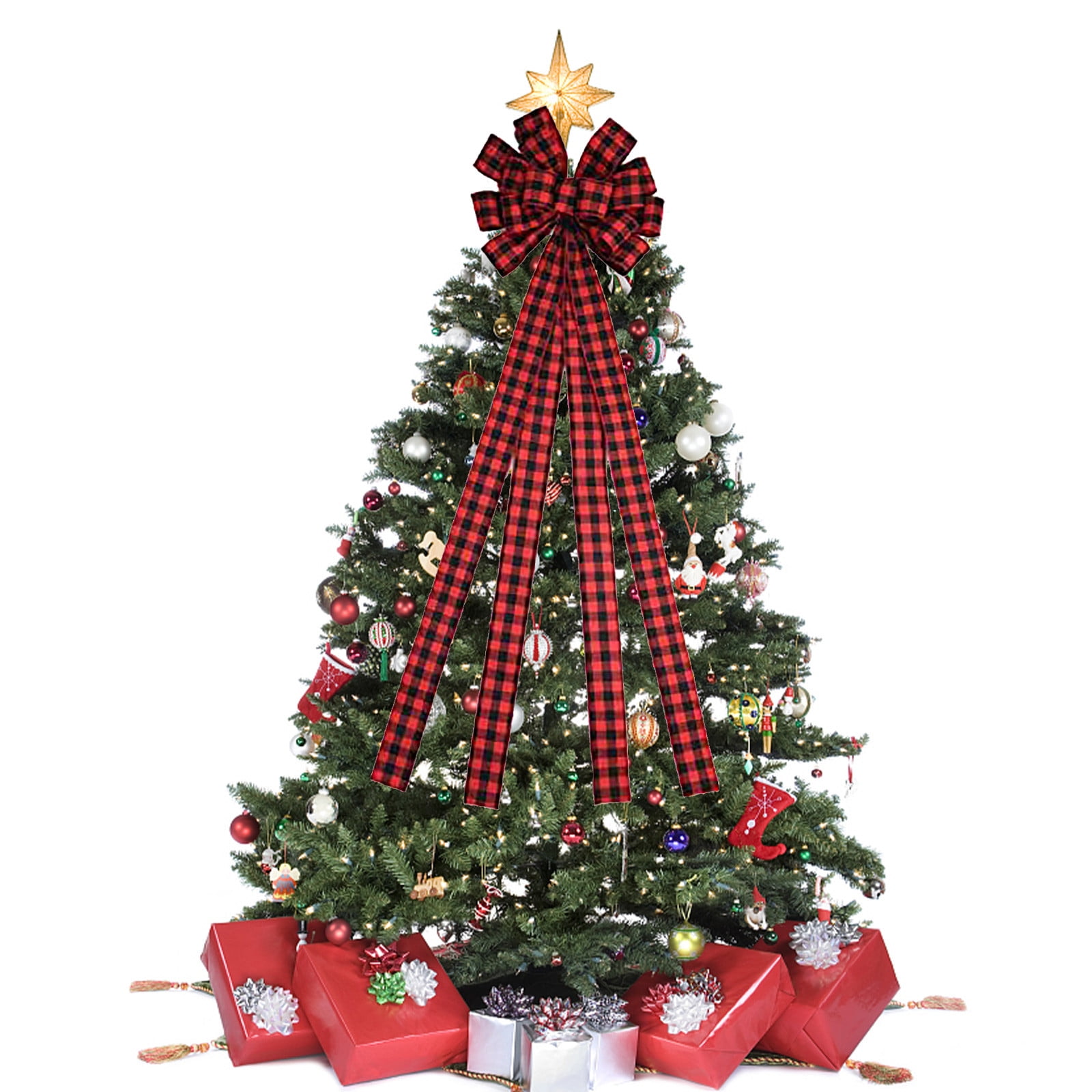 Tarmeek Large Red Bow Christmas Tree Topper and Gift Decoration (Red, 12 in) ptecw