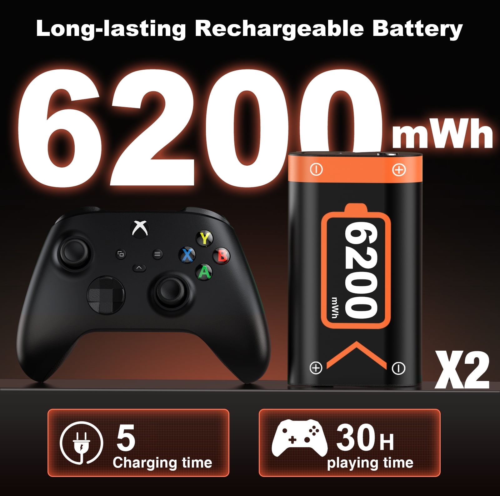 EUROA Rechargeable Battery Pack for Xbox Series X/S and Xbox One Controllers (Orange, 2 Pack) gp9me