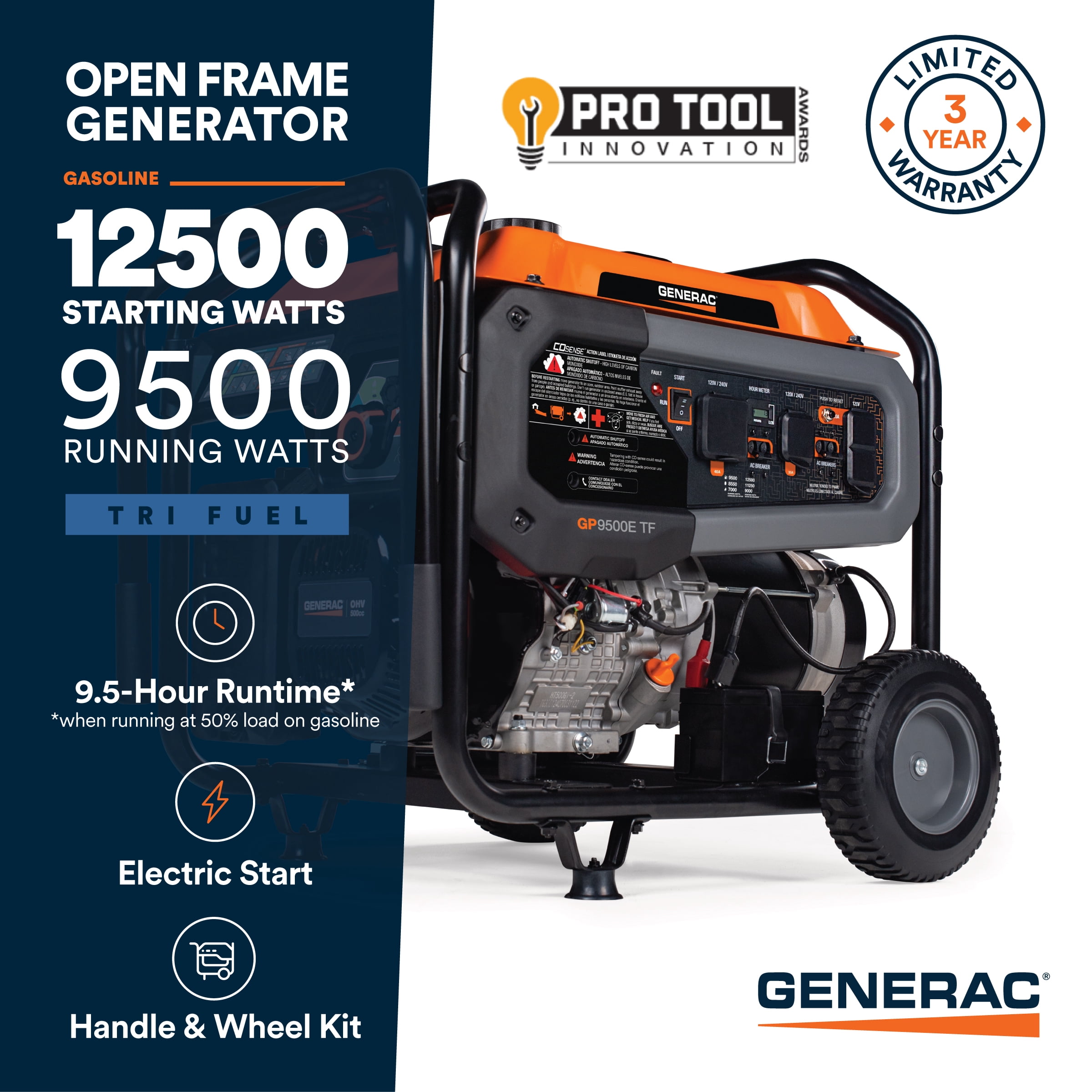Generac 12,500 Starting Watt Tri-Fuel Portable Generator (Electric Start, 49-State Compliant) 612p0