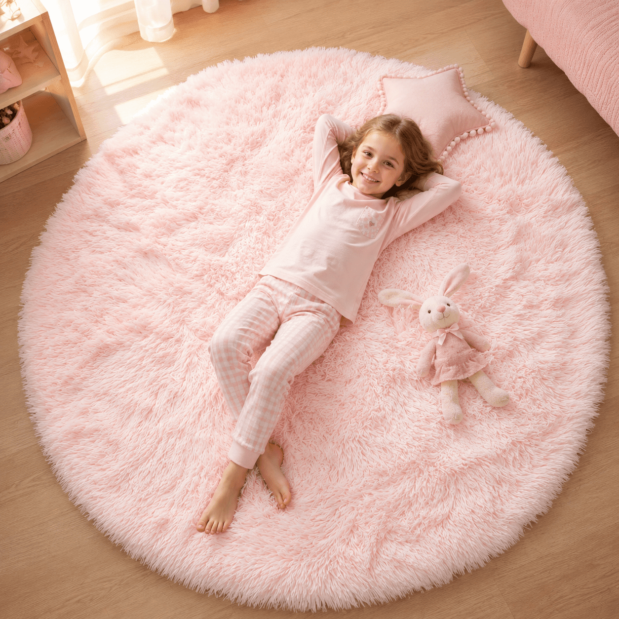 SANMADROLA Super Soft Fluffy Area Rug, Shaggy Plush Carpet for Bedroom and Nursery (Pink, 4x4 ft) dxo00