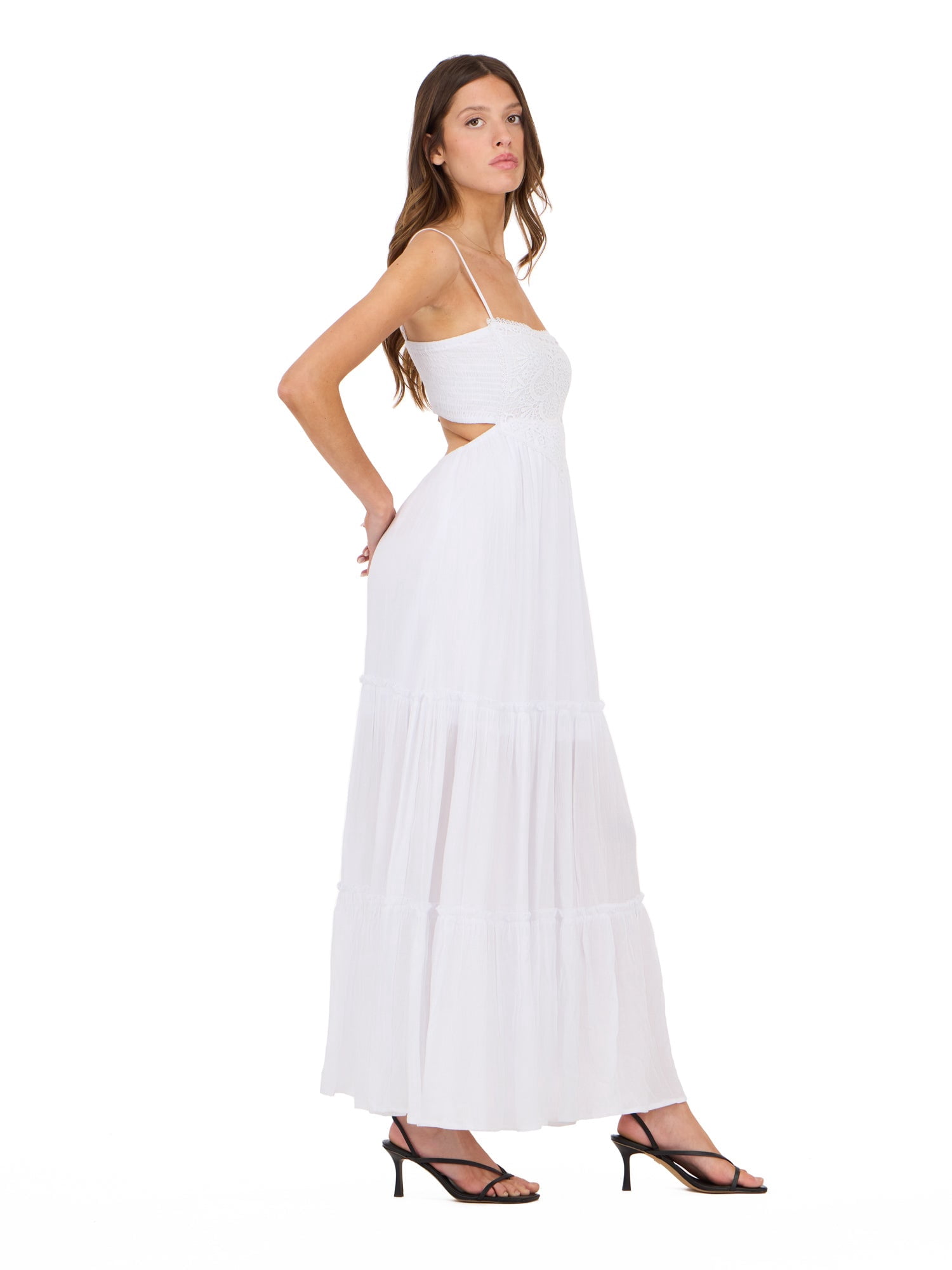 Forever 21 Women’s Smocked Maxi Dress, Adjustable Spaghetti Straps, Tiered Skirt, Flowing Silhouette (S) yy3tk