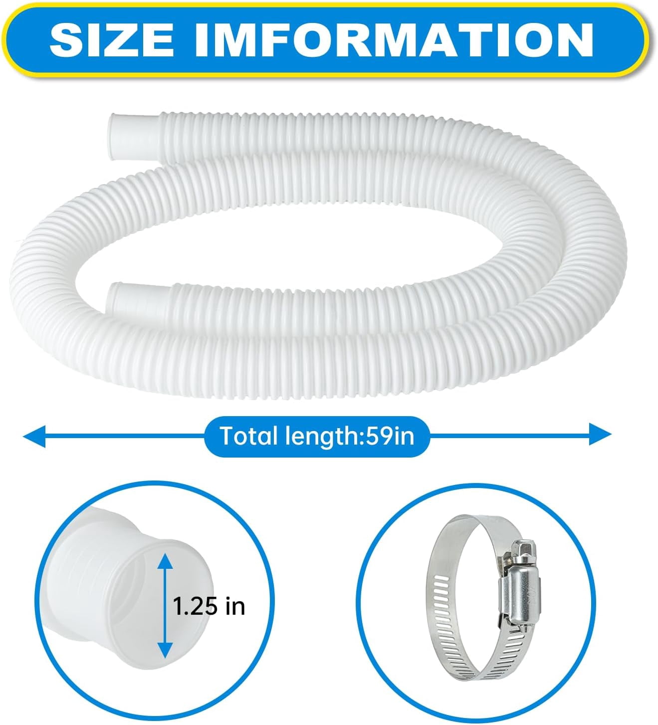 Wiher Above Ground Pool Pump Replacement Hose, Heavy-Duty PVC Filter Hose for 330GPH to 1000GPH Pumps (Blue, 1.25 in x 59 in, 3 Pack) 6y9rc