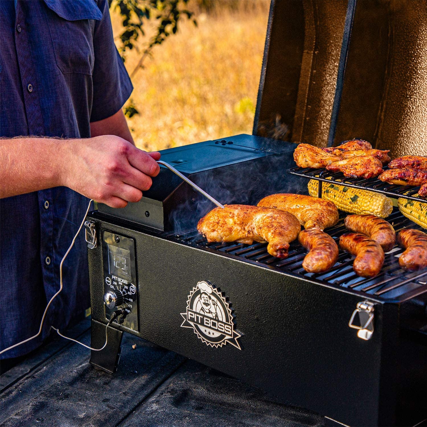 Pit Boss Portable Tabletop Pellet Grill, Wood Pellet Fueled BBQ Smoker (Mahogany, 256 sq in) no8hy