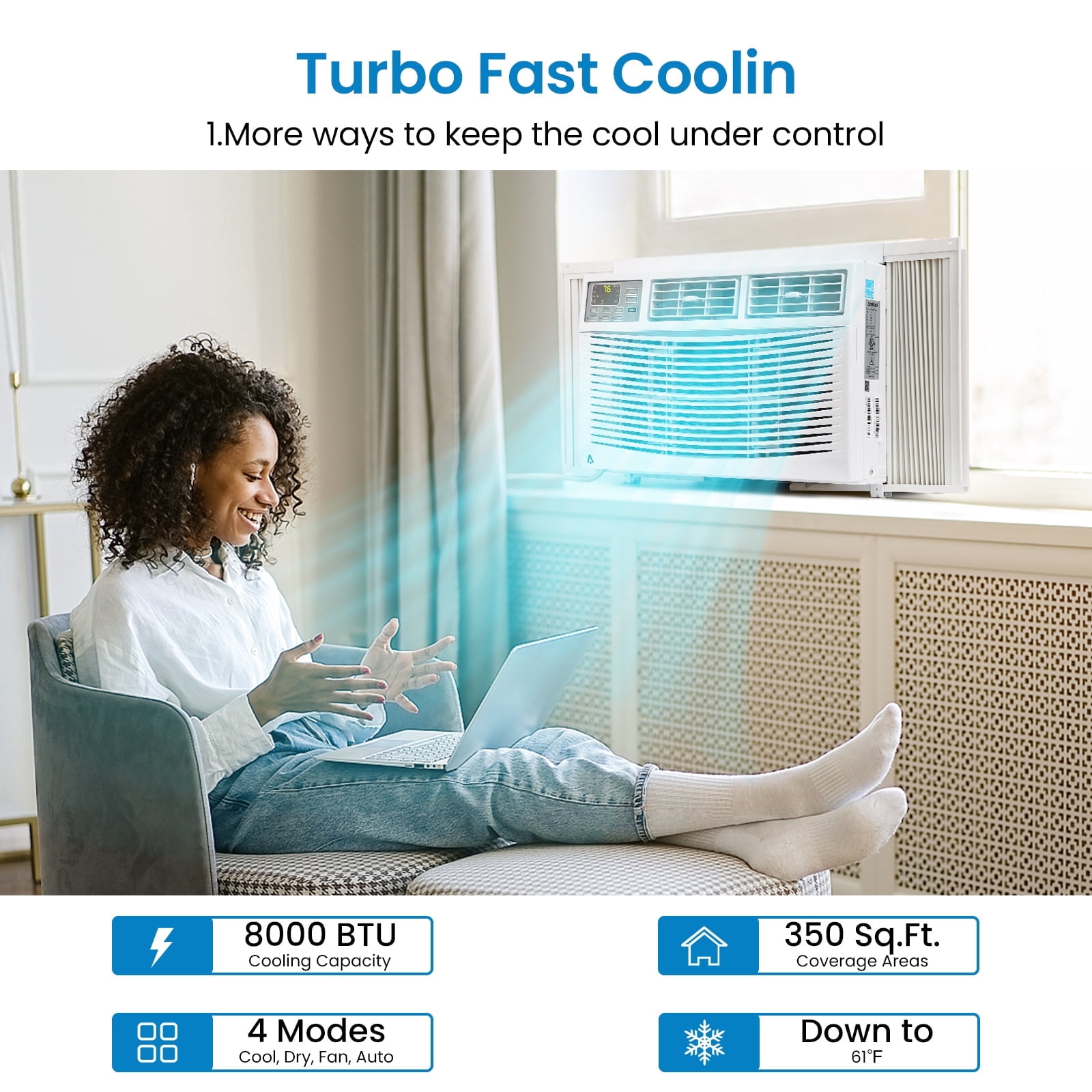GarveeLife 8000 BTU Window Air Conditioner, Quiet Cooling for Rooms up to 350 Sq. Ft (White, 8000 BTU) 3nxmk