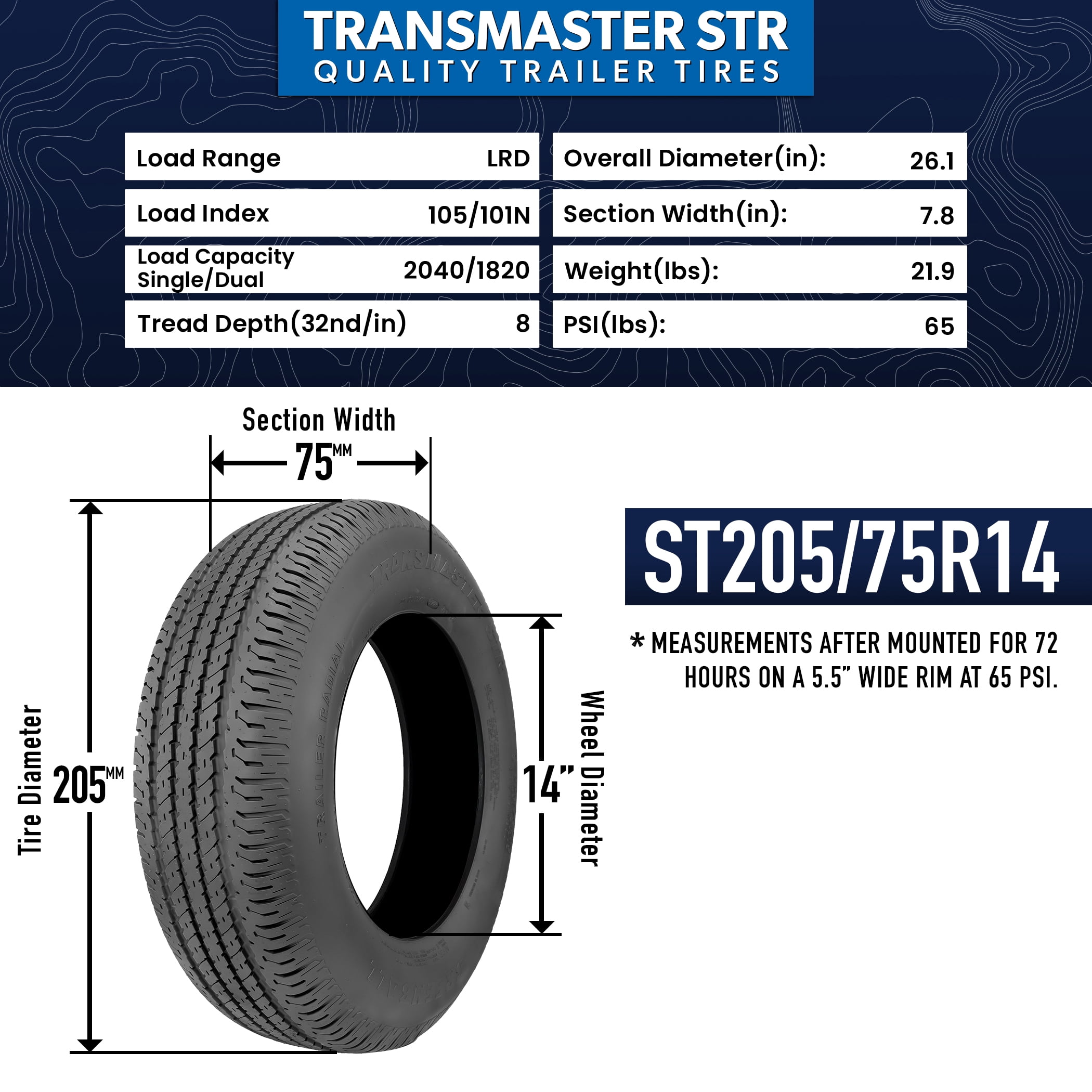 Greenball Transmaster ST205/75R14 LRD Hi-Speed Special Trailer Radial Tire (2,040 lb Load Capacity) z5uzf