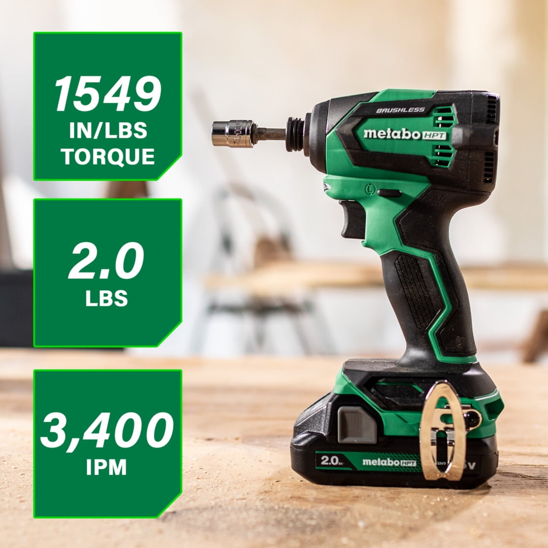 Metabo HPT 18V Cordless Impact Driver Kit, Brushless Motor, Variable Speed (Green, 1/4-In Chuck) bpxpi