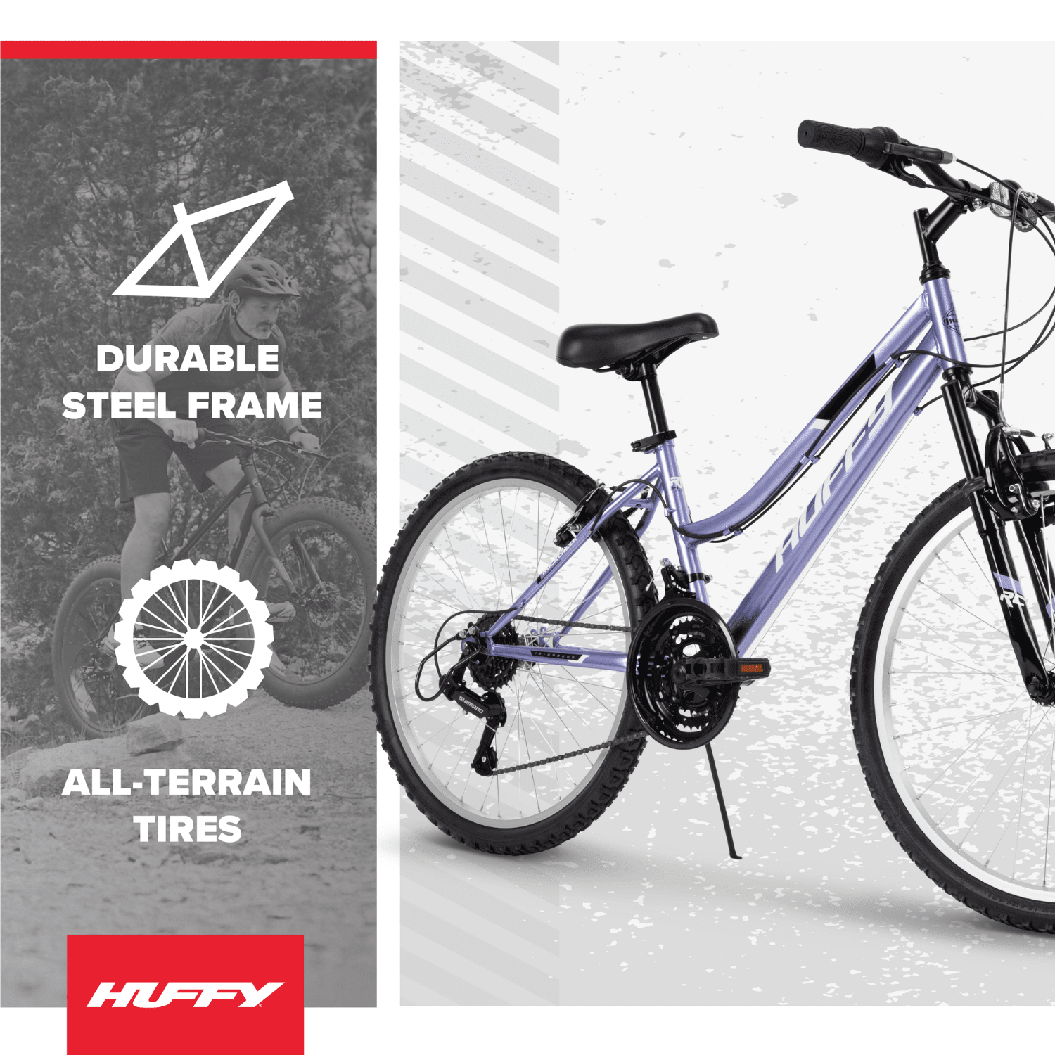 Huffy Rock Creek Mountain Bike, 18-Speed Trail Bicycle for Women (Purple, 24 in) h48eu